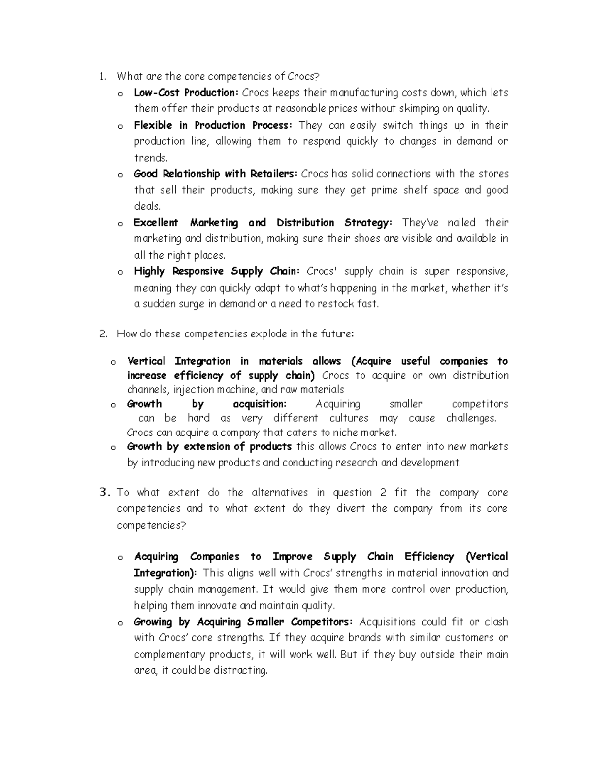 Crocs Case Study - What are the core competencies of Crocs? o Low-Cost ...