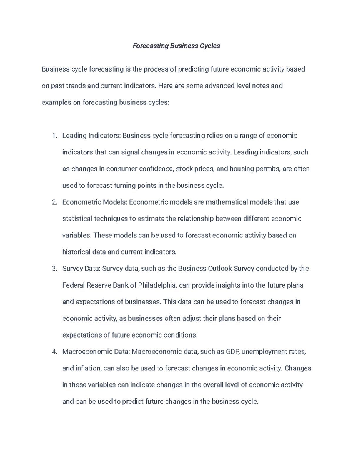 features underpinning forecasting of business cycles essay conclusion