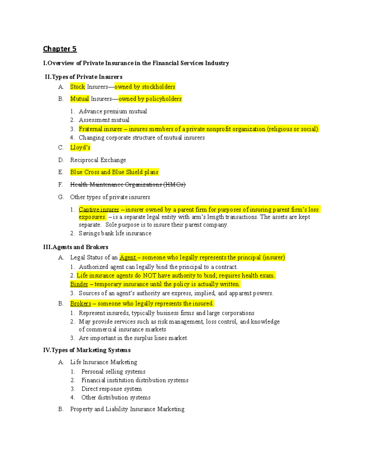 Exam 2 Highlighted Review Summary - Chapter 5 I of Private Insurance in ...