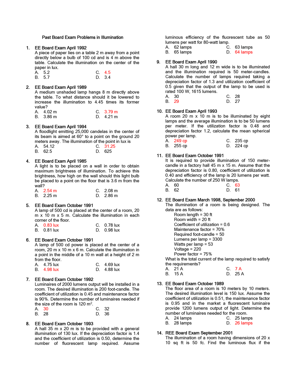 Past Board Exam Questions in Illumination - Past Board Exam Problems in ...