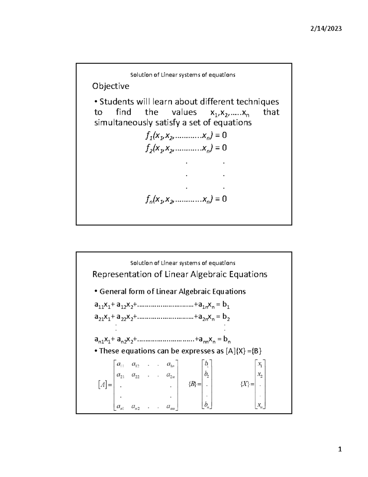 02. Solution of linear systems of equations (Slide#1-14) - Solution of ...