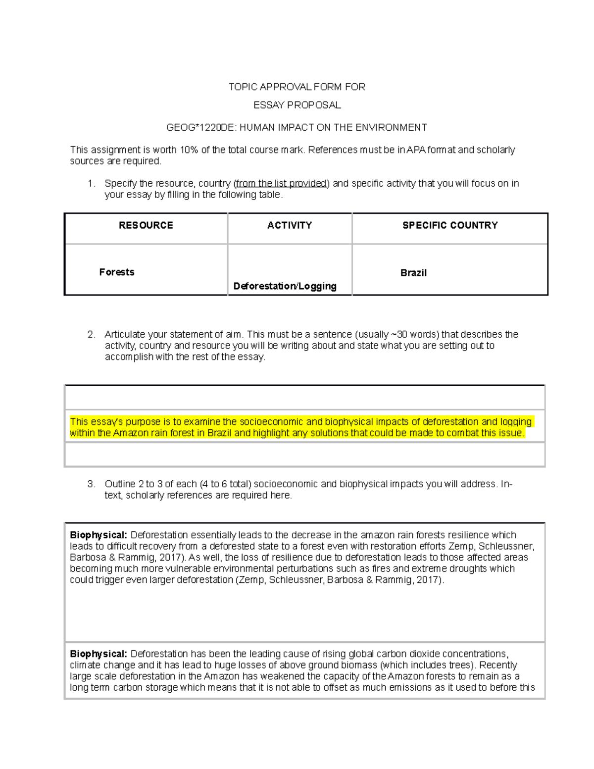 Essay Proposal Form - TOPIC APPROVAL FORM FOR ESSAY PROPOSAL GEOG ...