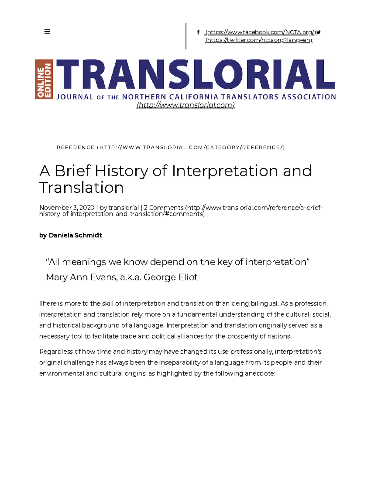 A Brief History of Interpretation and Translation Translorial Studocu
