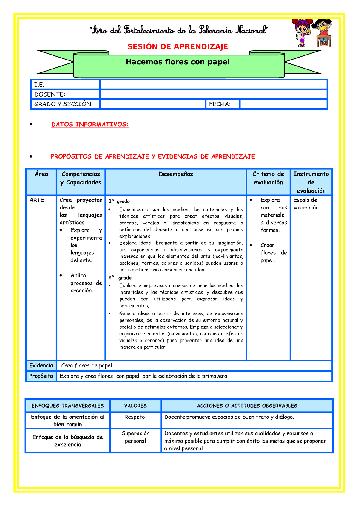 Hacemos Flores DE Papel - SESIÓN DE APRENDIZAJE I. DOCENTE: GRADO Y ...