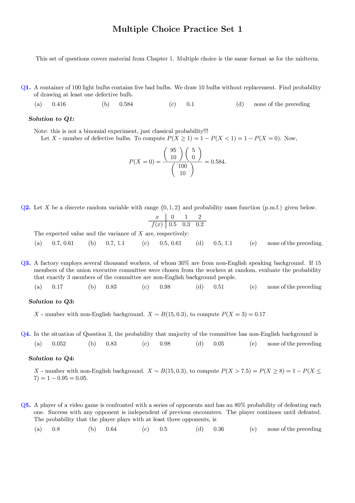 Bài Tập Chương 1 - Multiple Choice Practice Set 1 This Set Of Questions ...