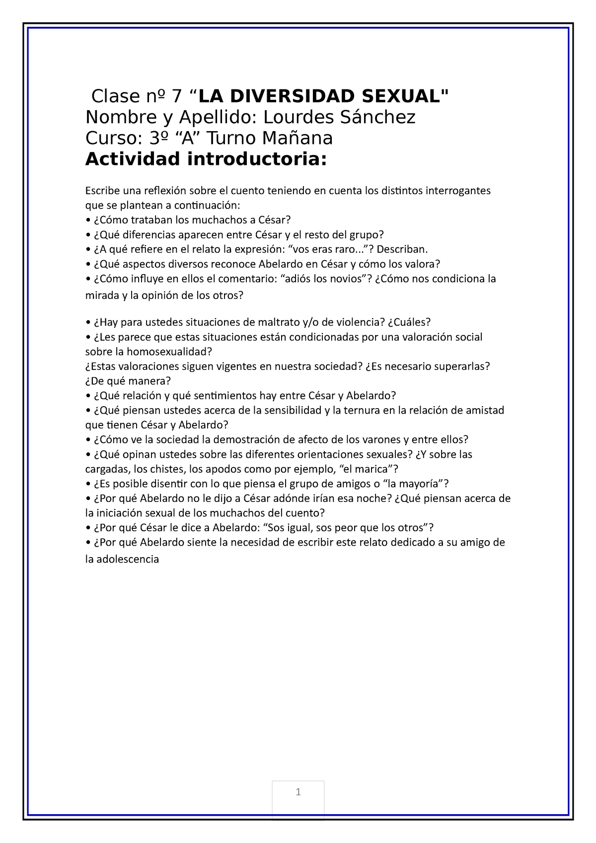 Clase Nº 7 Formacion - Clase Nº 7 “LA DIVERSIDAD SEXUAL" Nombre Y ...