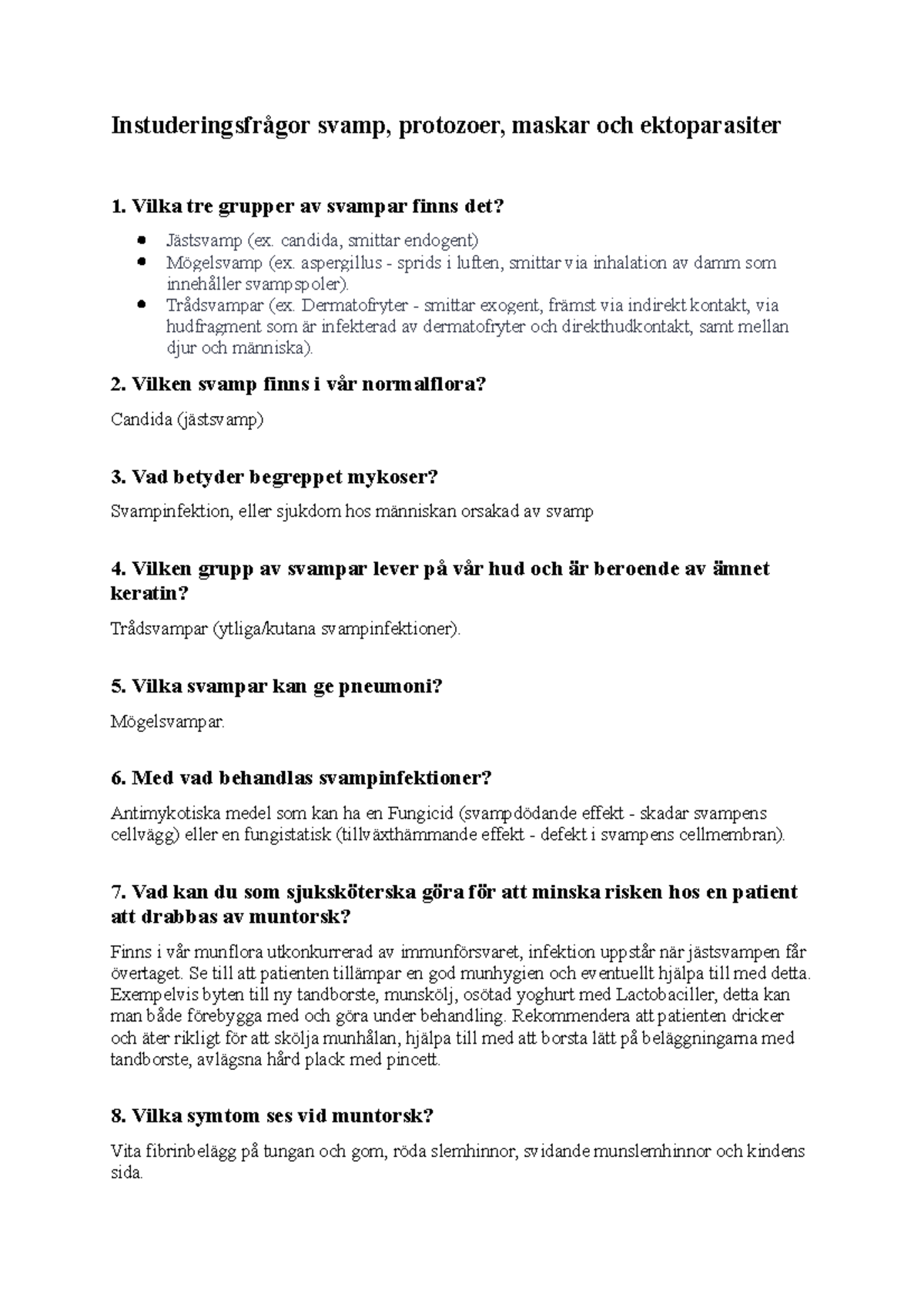 Instuderingsfrågor mykologi och parasitologi - Instuderingsfrågor svamp ...