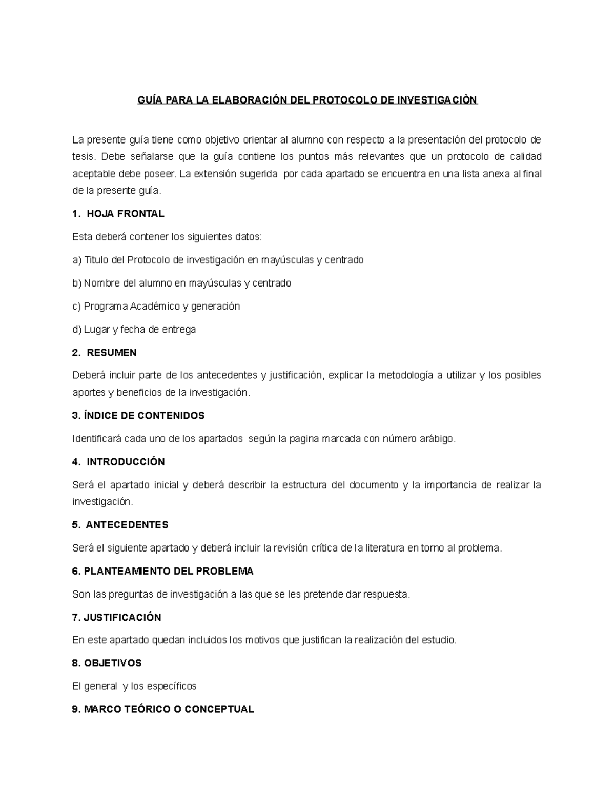 GUIA Protocolo DE Invetstigacion - GUÍA PARA LA ELABORACIÓN DEL ...