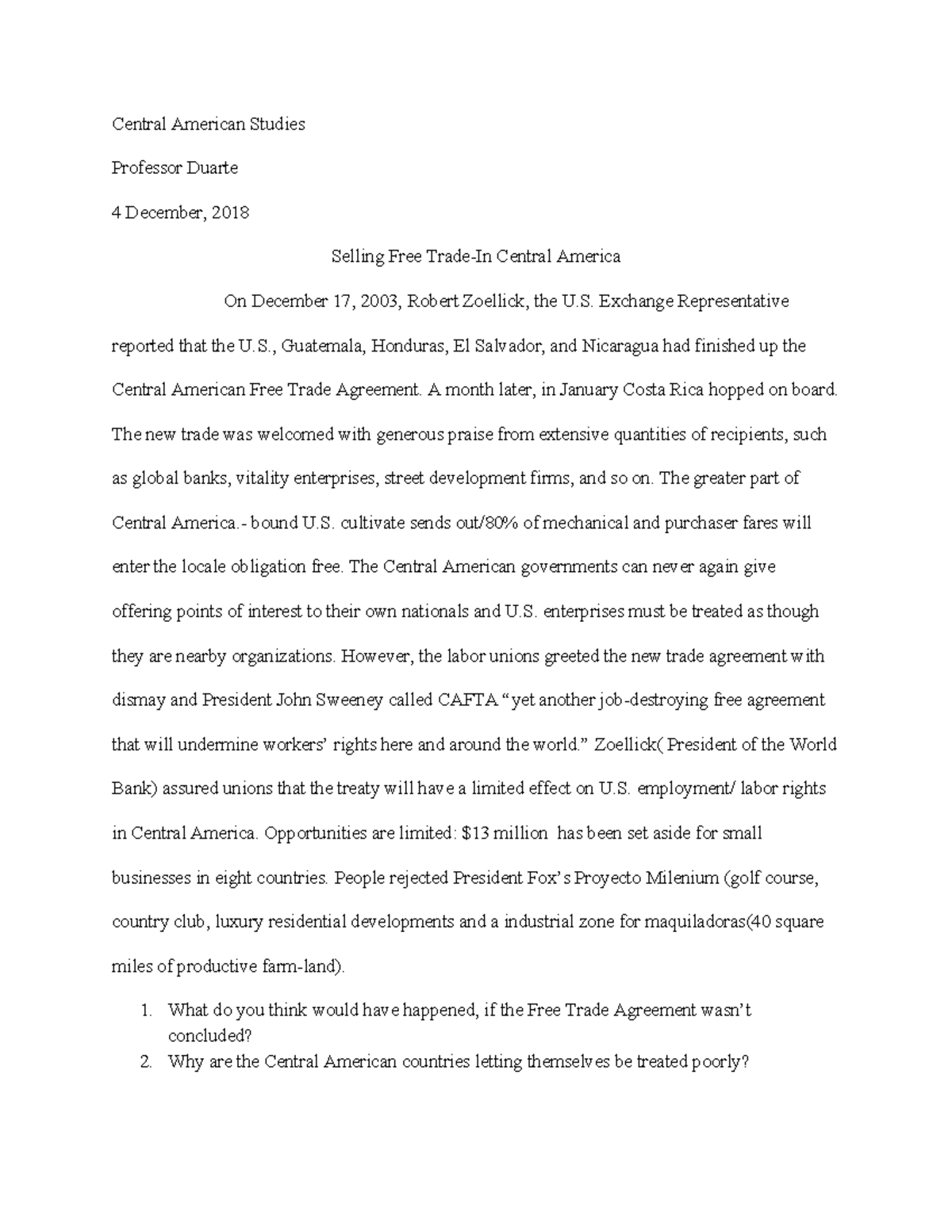 CAS 1 pg from textbook Central American Studies Professor Duarte
