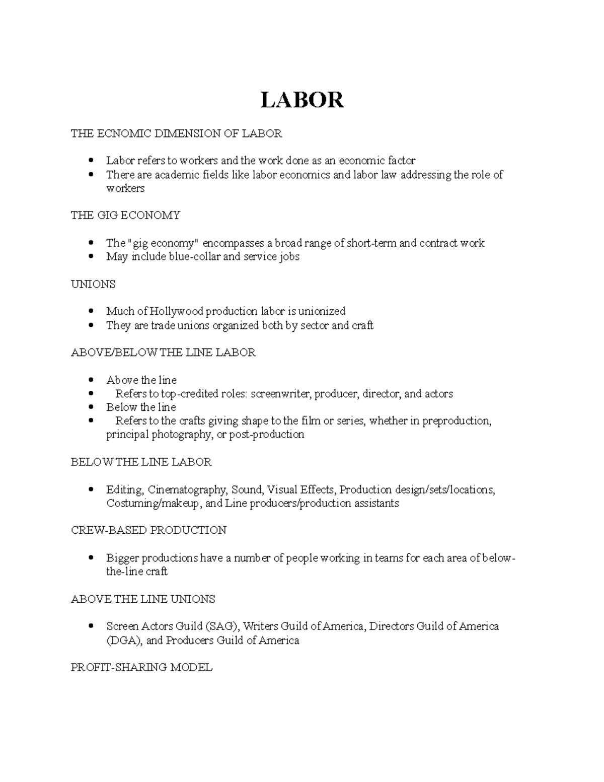 Labor - Lecture Notes from Professor Cagle - LABOR THE ECNOMIC ...