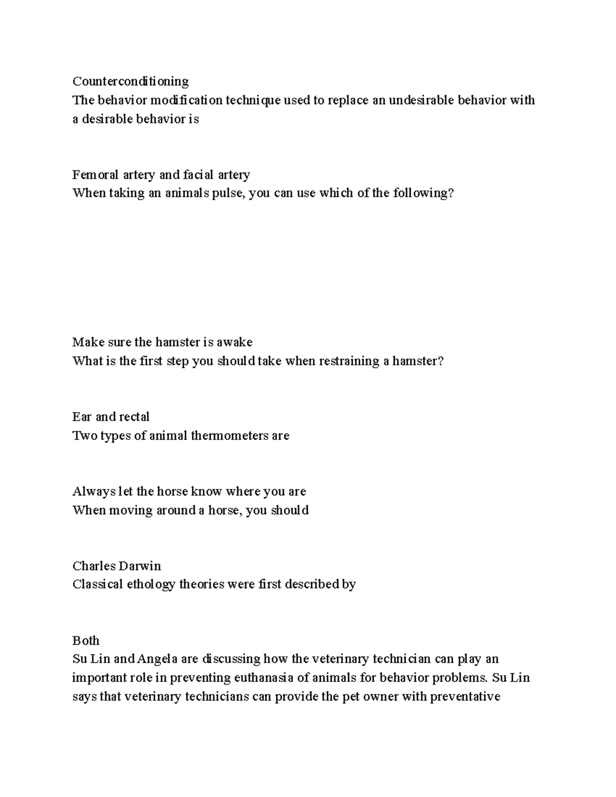 Vet 1 - practice materials - Counterconditioning The behavior ...