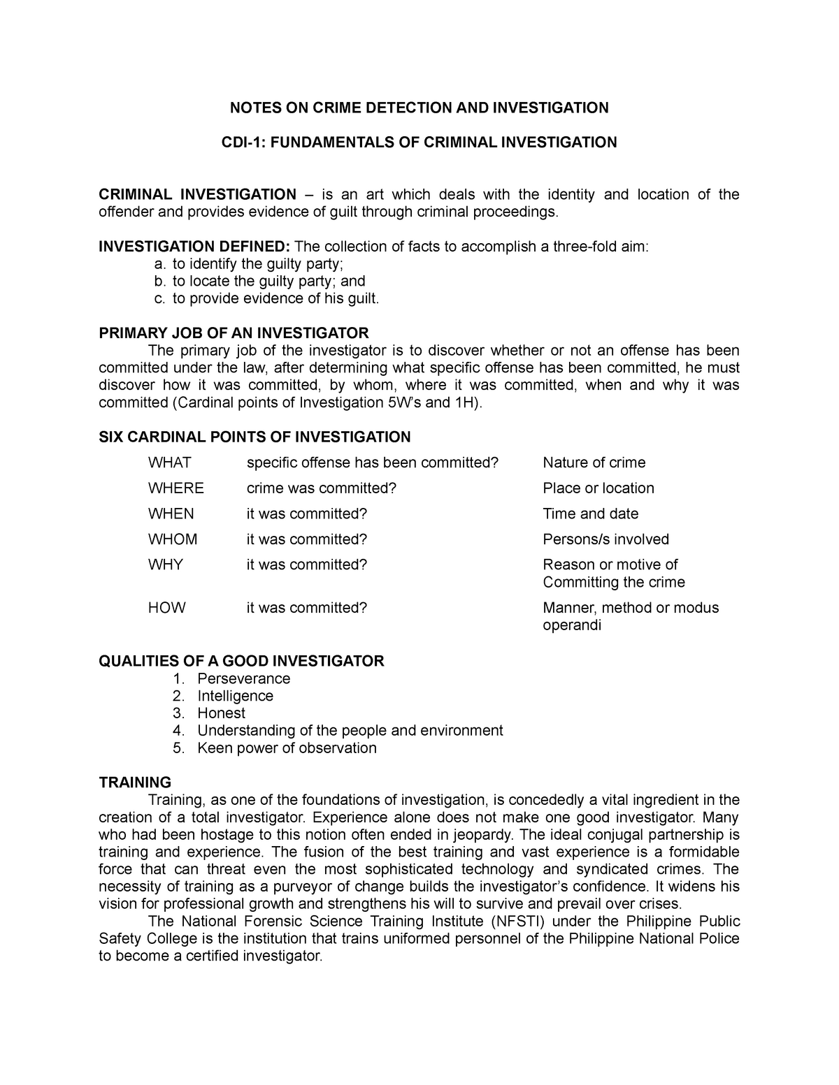 What Is Importance Of The Cardinal Points In Criminal Investigation Explain