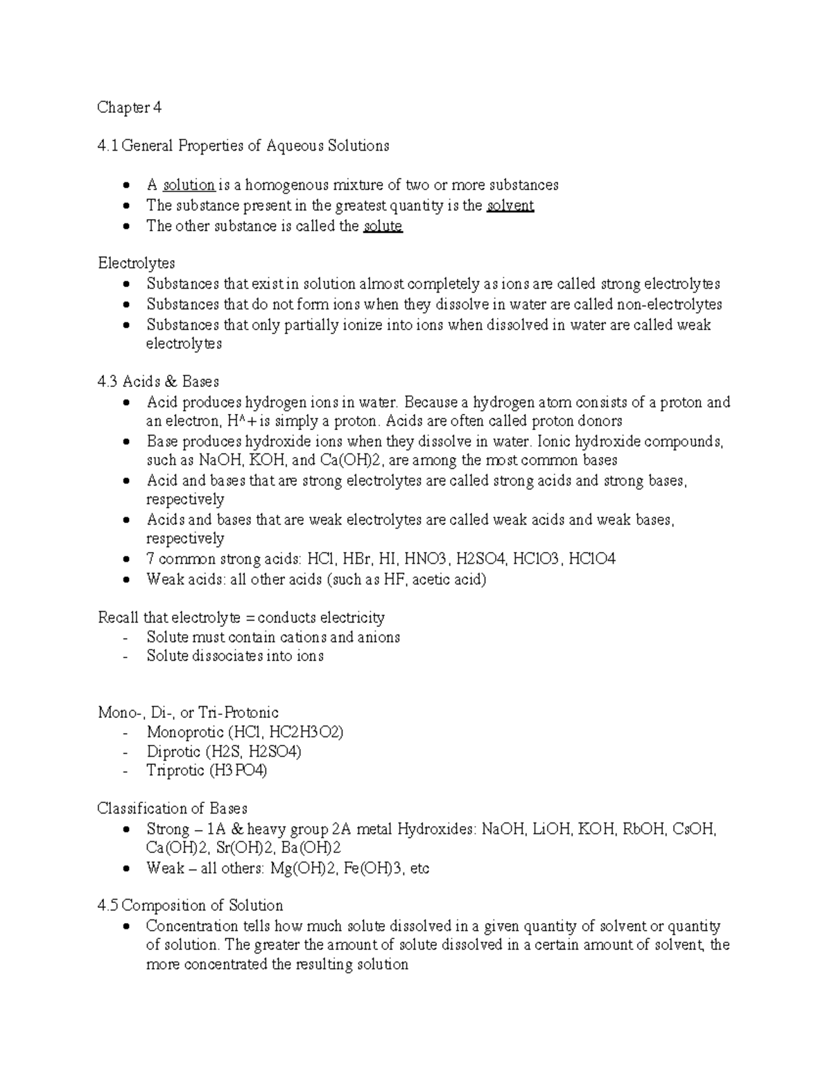 Chapter 4 CHEM - Chemistry 1201 Bin Chen Lecture Notes - Chapter 4 4 ...