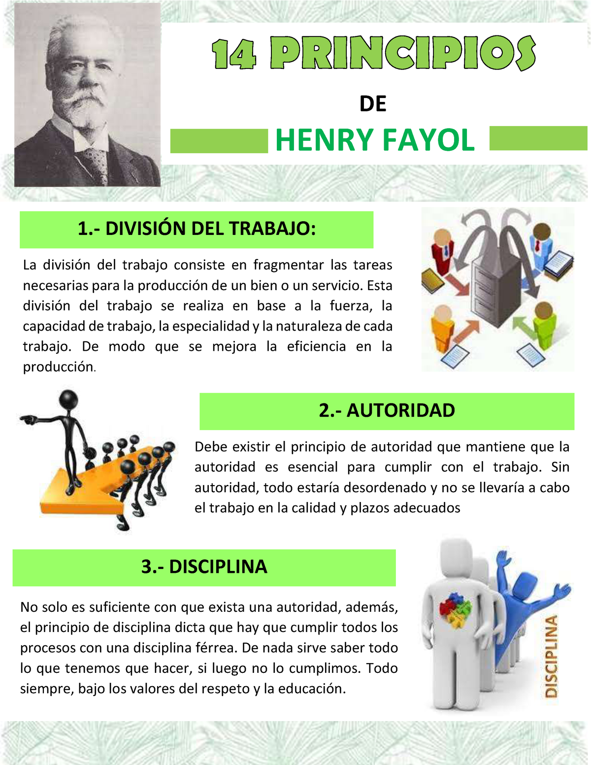 Principios DE Henry Fayol DE HENRY FAYOL DIVISIÓN DEL TRABAJO La división del