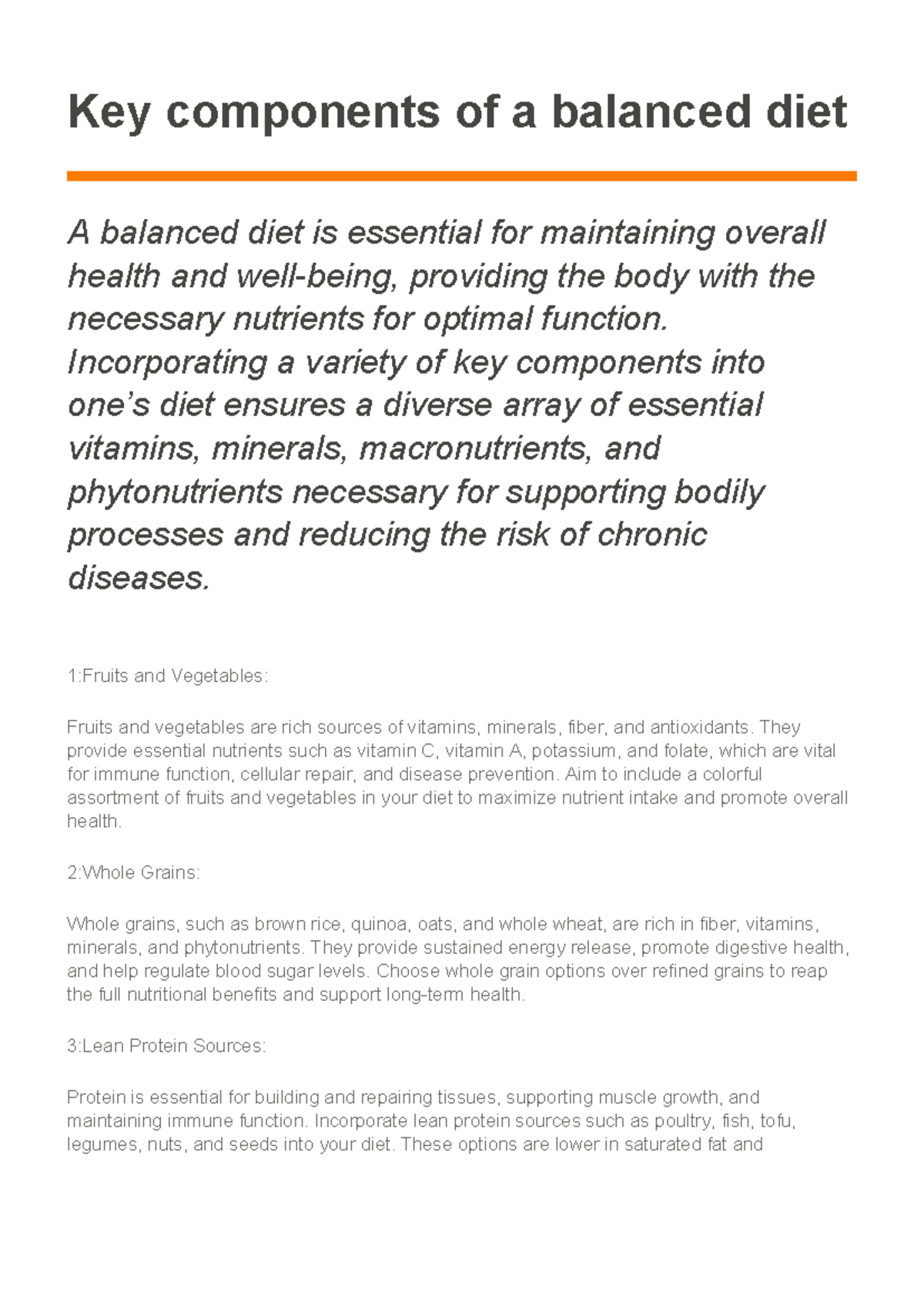 Key Components Of Balanced Diet Key Components Of A Balanced Diet A