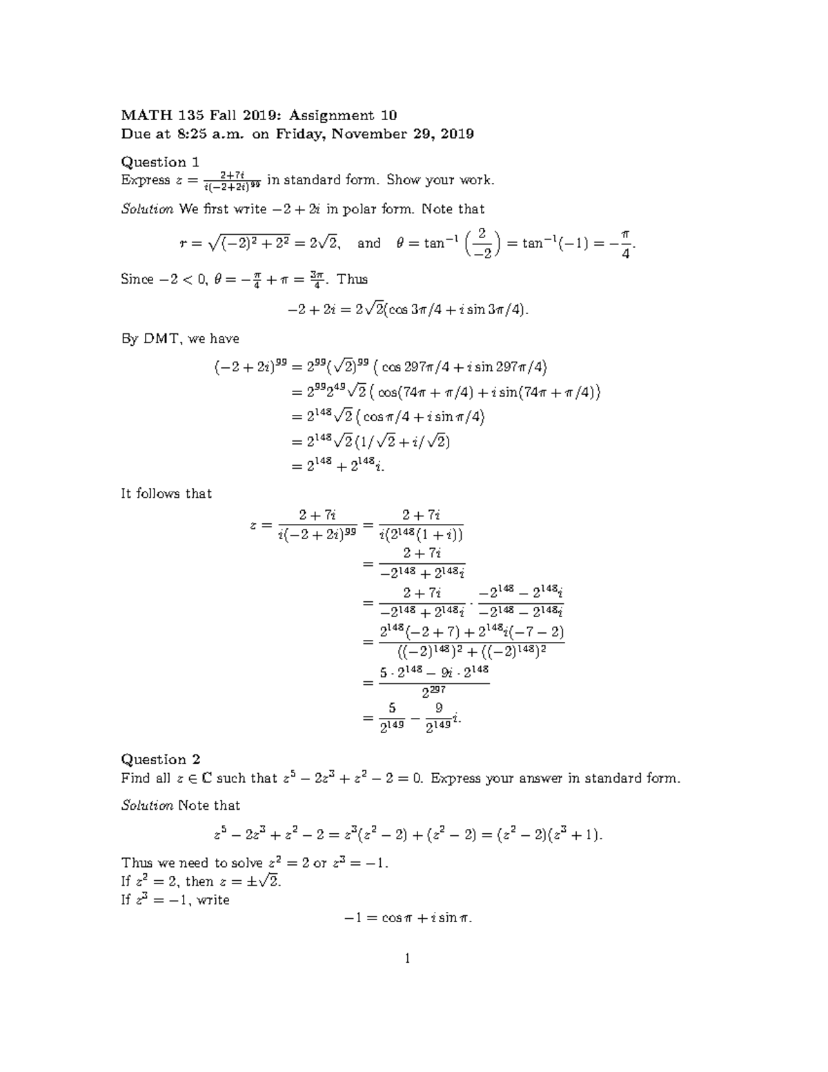 math 135 assignment solutions