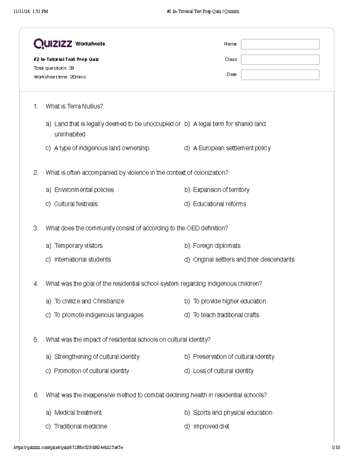 #2 In-Tutorial Test Prep Quiz Quizizz - Worksheets #2 In-Tutorial Test ...