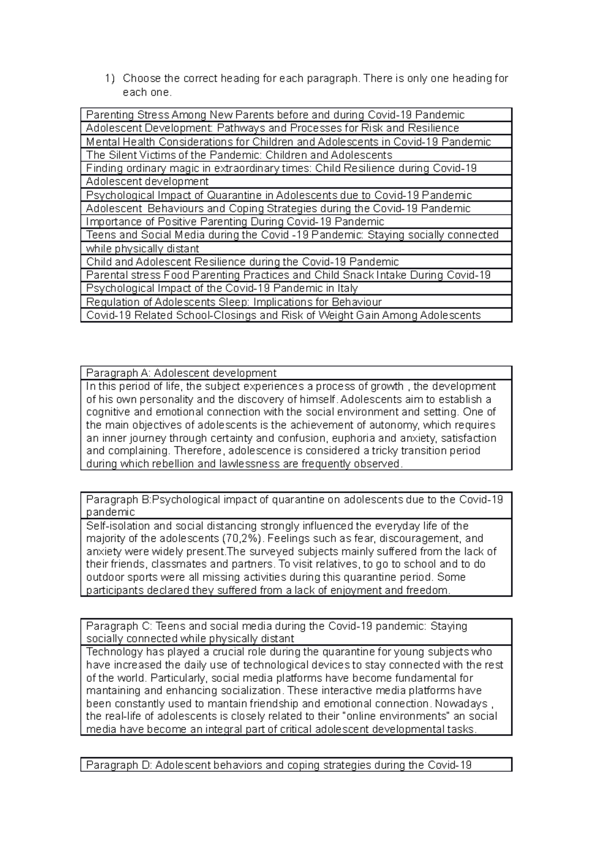 Tp7 - trabajo practico - Choose the correct heading for each paragraph ...