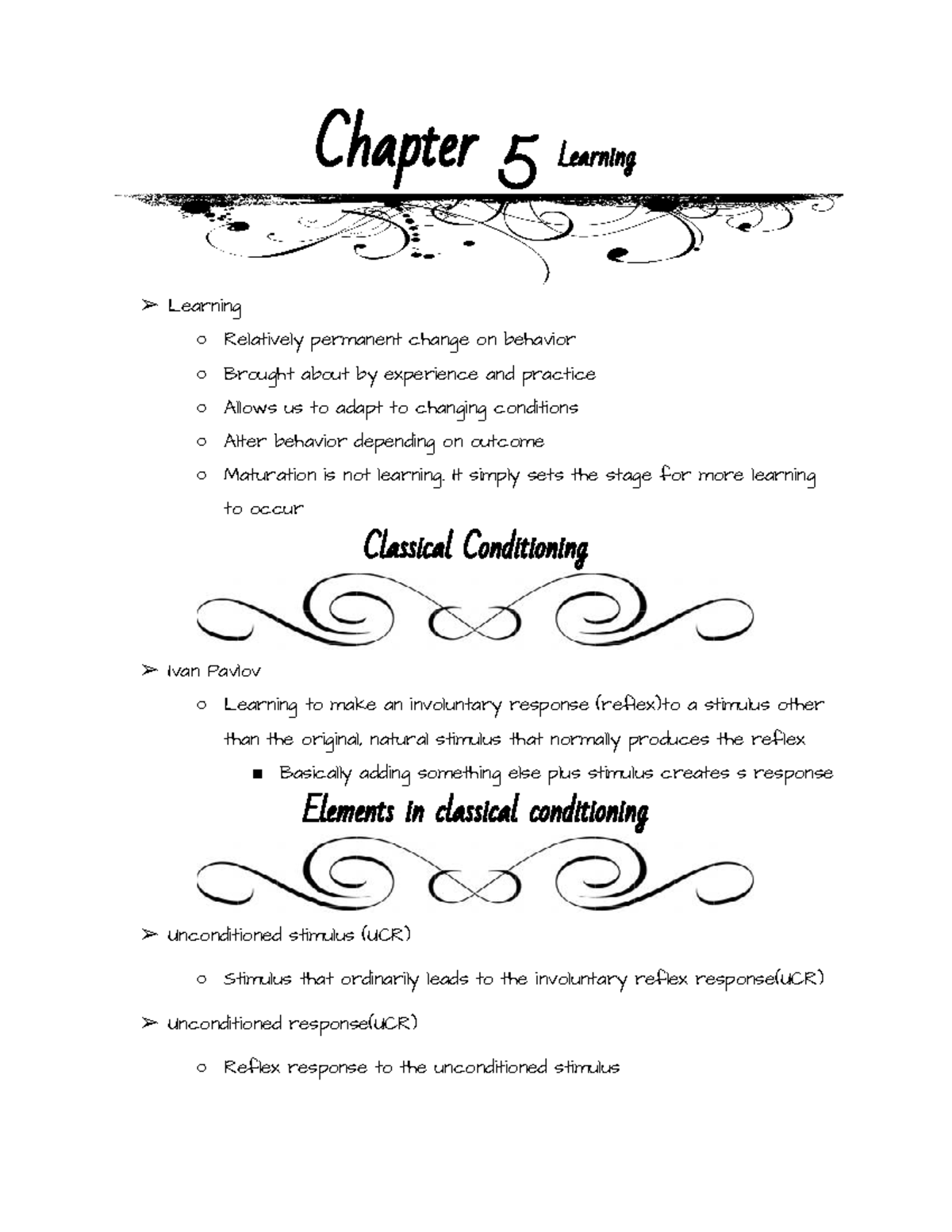 Chapter 5 - Lecture notes for Dr.Raye's class. - Chapter 5 Learning ...