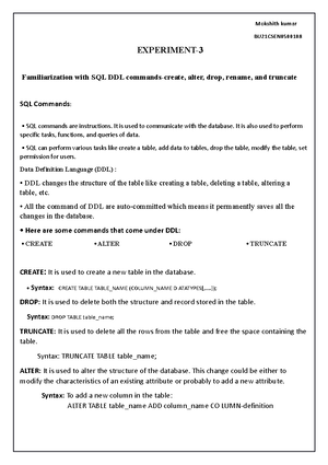 NEW DBMS WORD 5docx - lab experiment - MOKSHITH KUMAR BU21CSEN CSE-DS ...