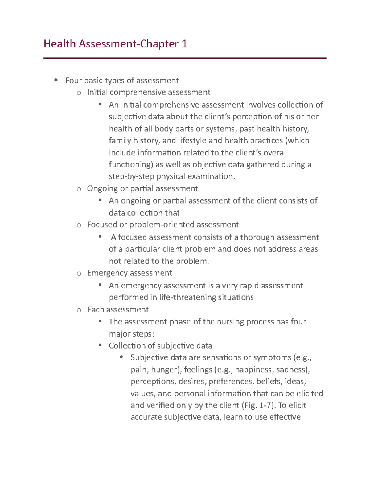 Chapter 1 - Health Assessment - Health Assessment-Chapter 1 Four Basic ...