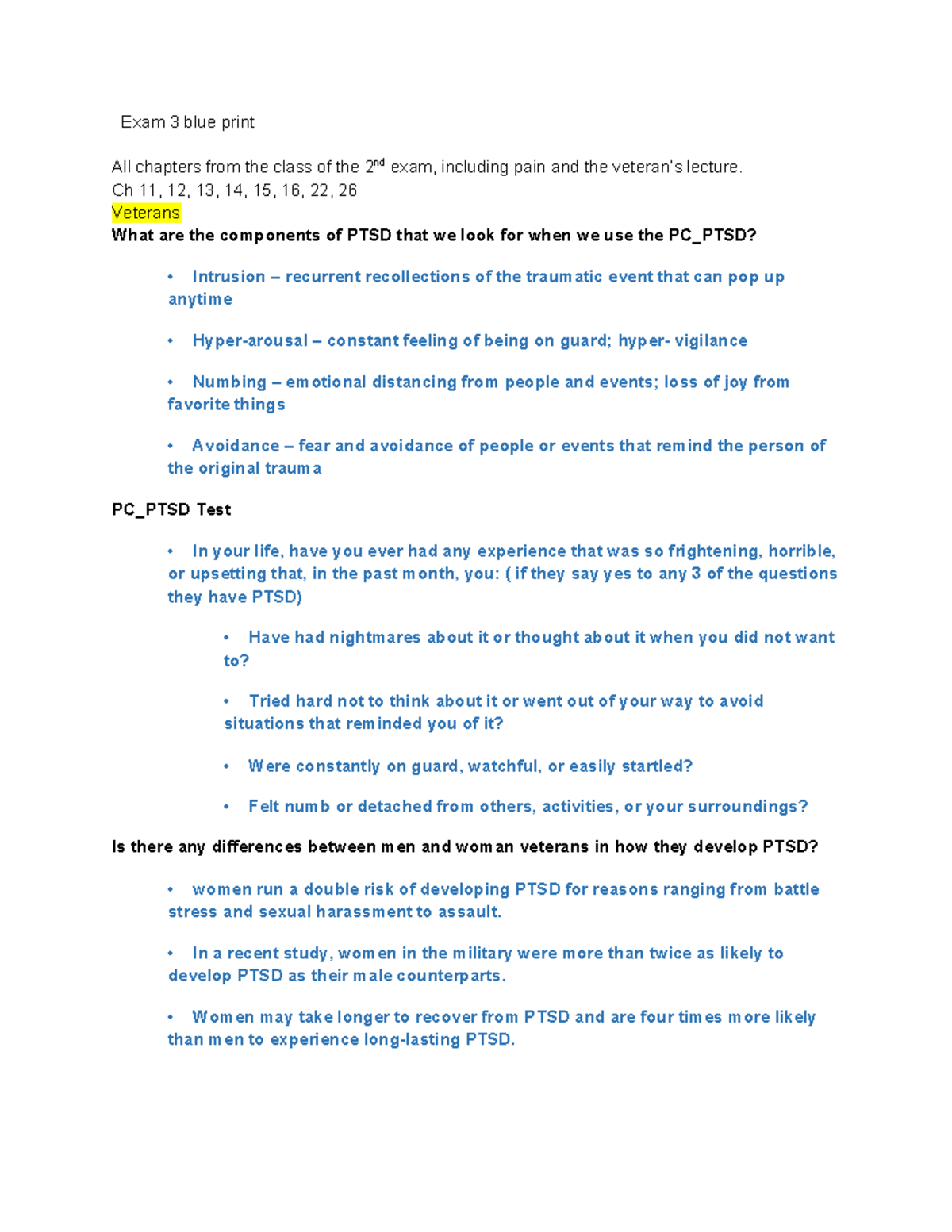 Health Assessment Practice Questions Exam 3 blue print All chapters