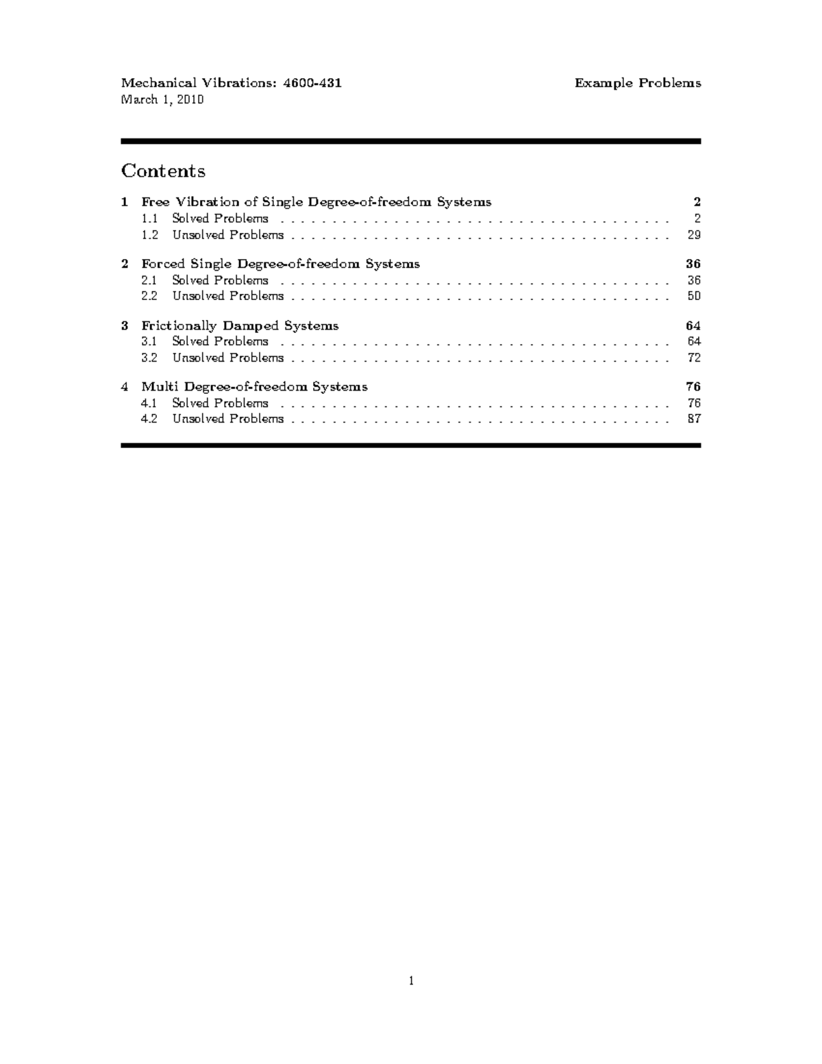 Respostas Vibrações - Mechanical Vibrations: 4600-431 Example Problems ...