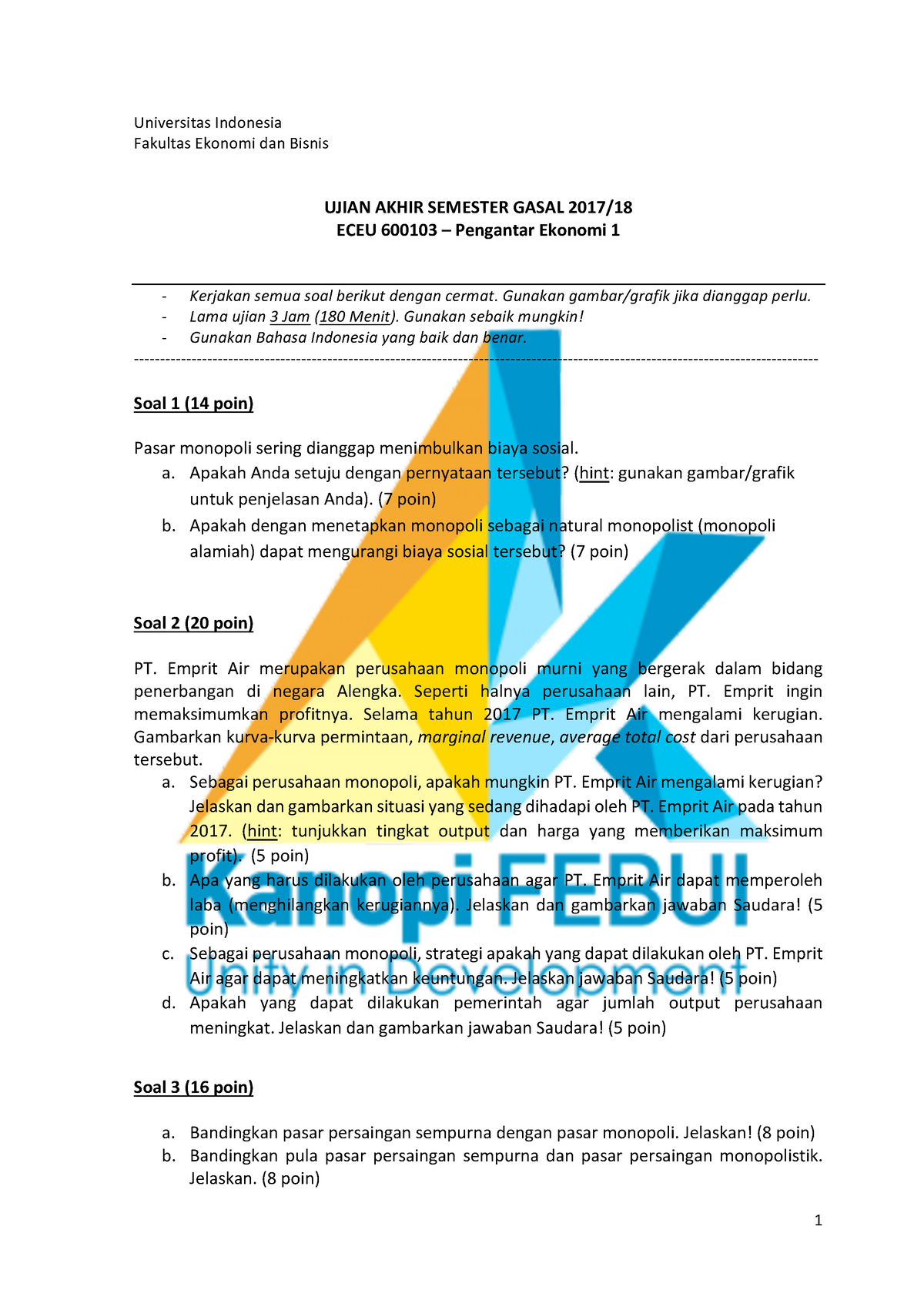 Pengantar-Ekonomi-UAS-17 18-INDO - 1 Universitas Indonesia Fakultas ...