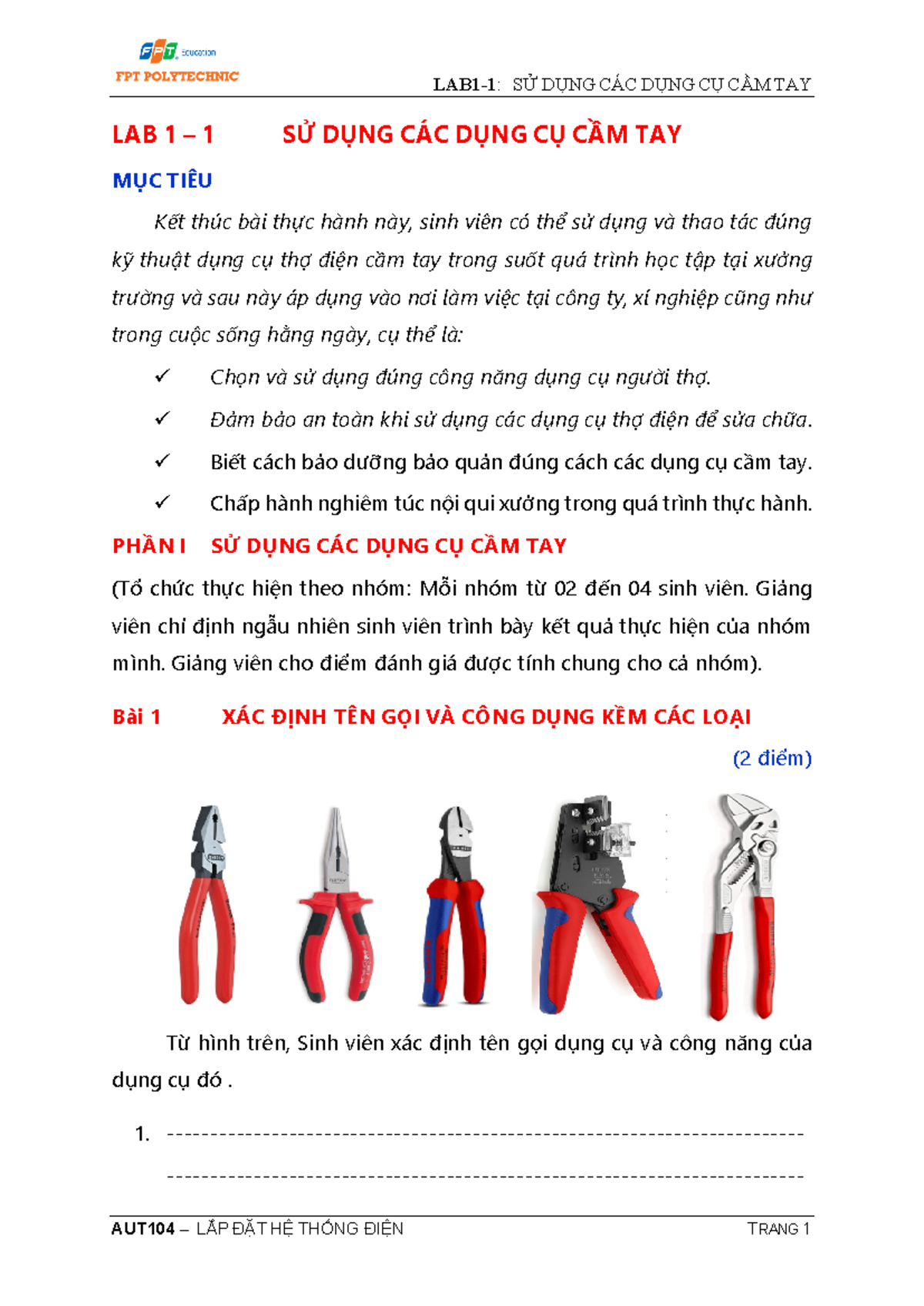 01 AUT104-Lab 1.1 S D NG CAC D NG C C M TAY - LAB 1 – 1 SỬ DỤNG CÁC ...