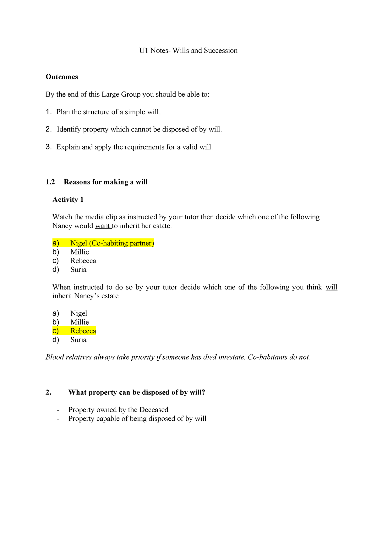 U1 Notes - Identify Property Which Cannot Be Disposed Of By Will ...