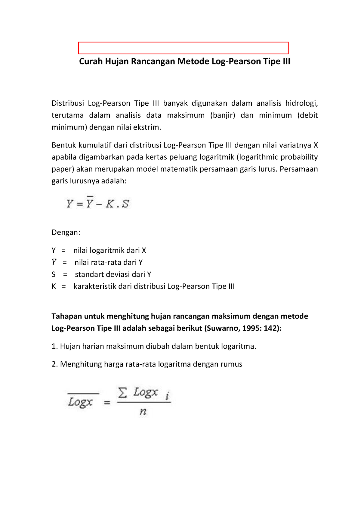 Analisa Peluang Cuaca Pada Suatu Daerah Menggunakan Log Pearson Tipe ...