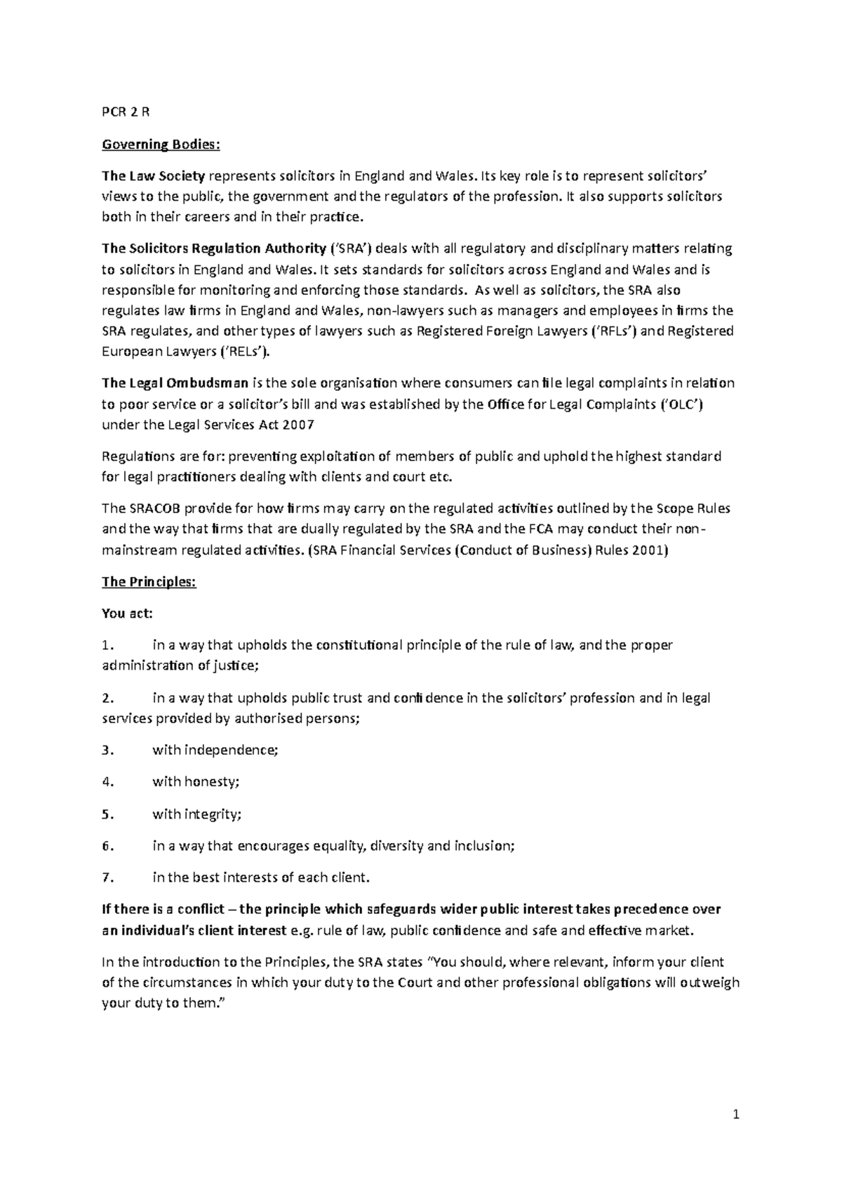 PCR 2 R - Principles of Conduct - PCR 2 R Governing Bodies: The Law ...