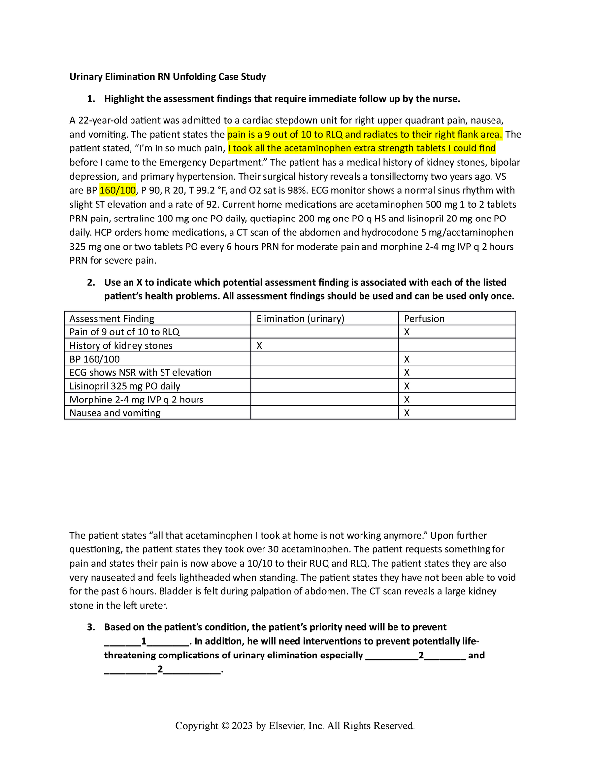 case study 72 urinary elimination