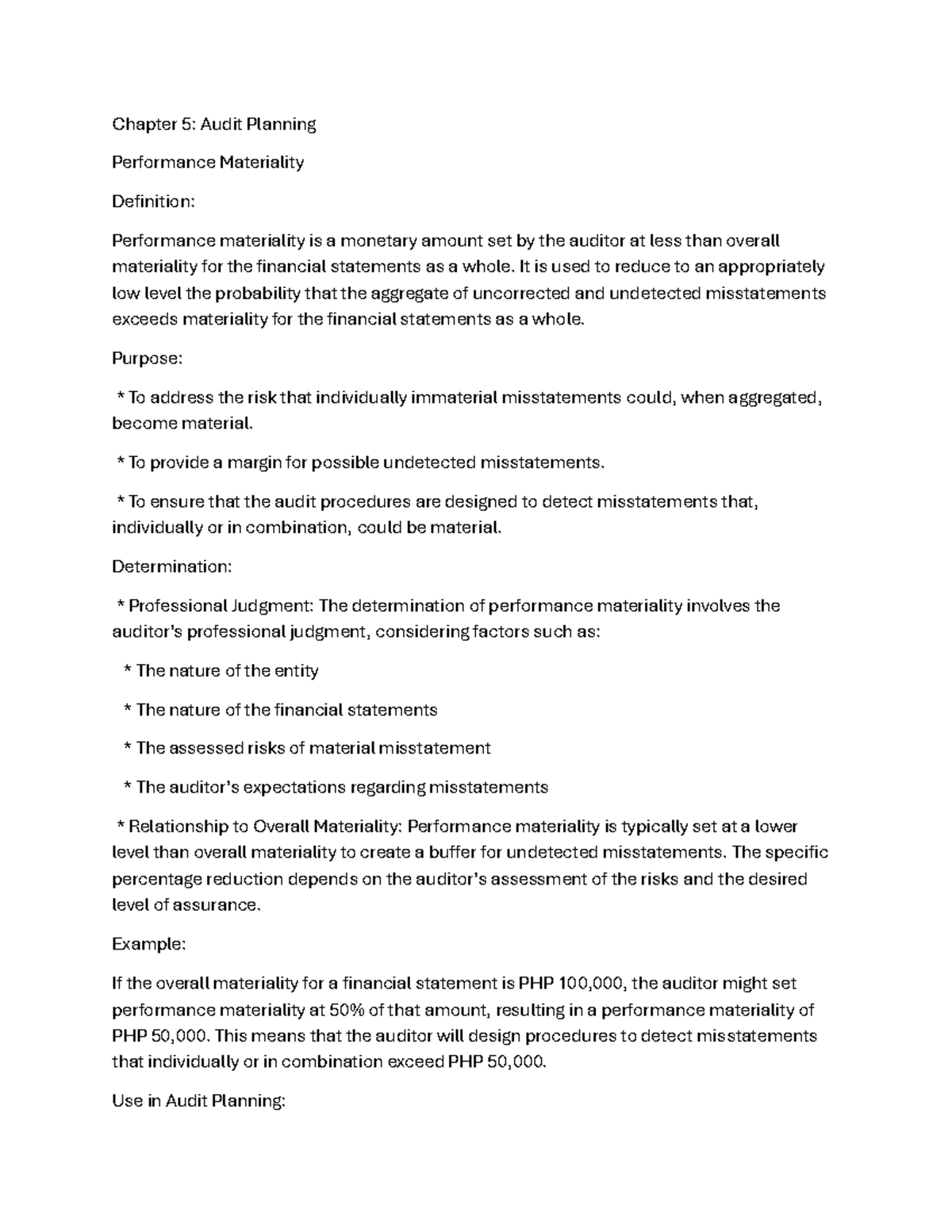 Chapter 5 audit planning Chapter 5 Audit Planning Performance