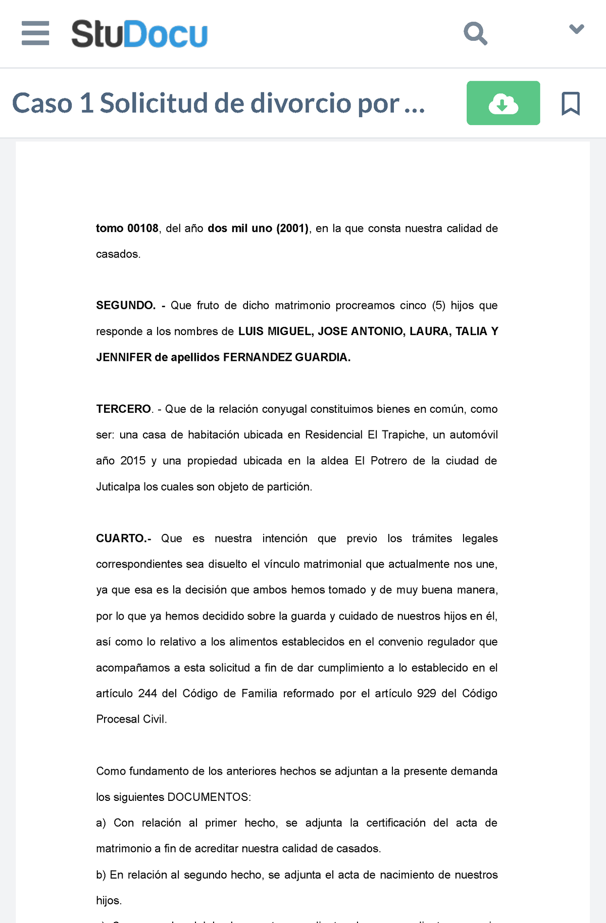 Caso 1 Solicitud De Divorcio Por Mutuo Consentimiento Solicitud De