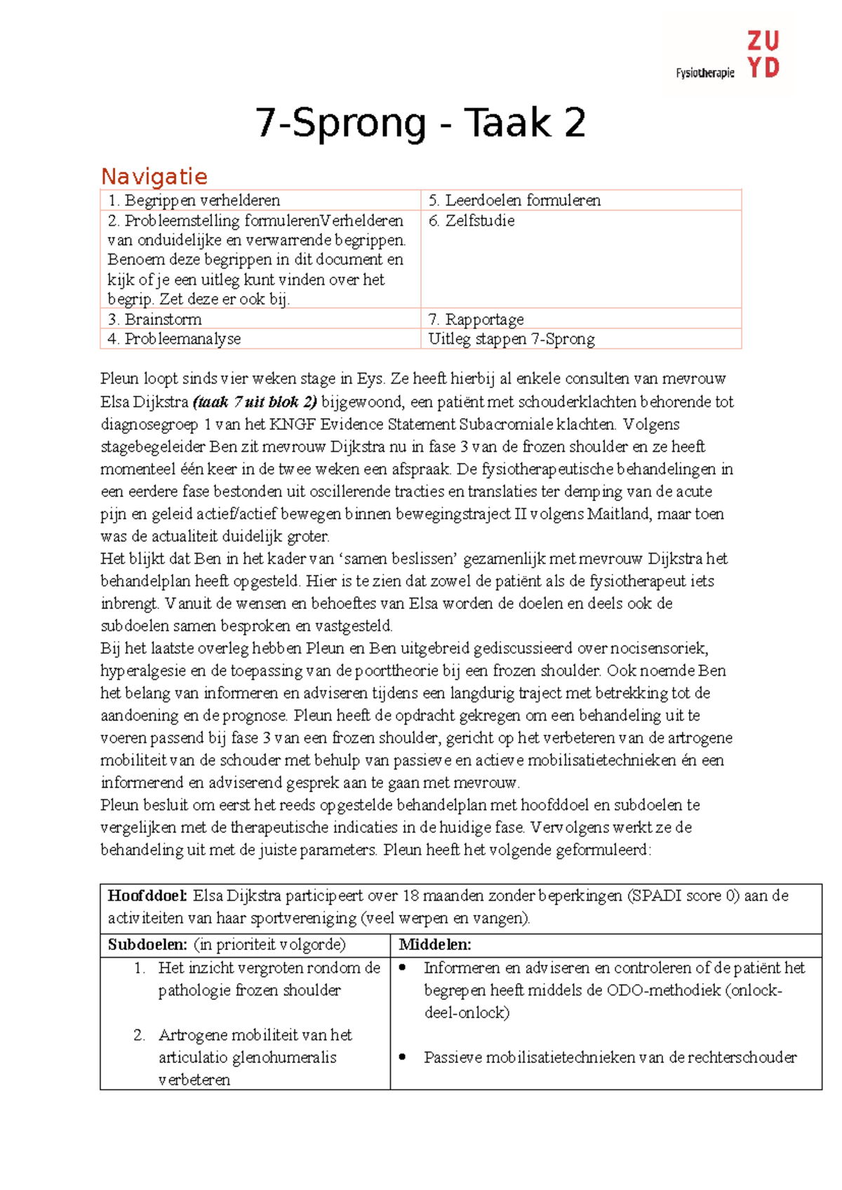 Taak 2 Blok 3 Frozen Schouder - 7-Sprong - Taak 2 Navigatie 1 ...