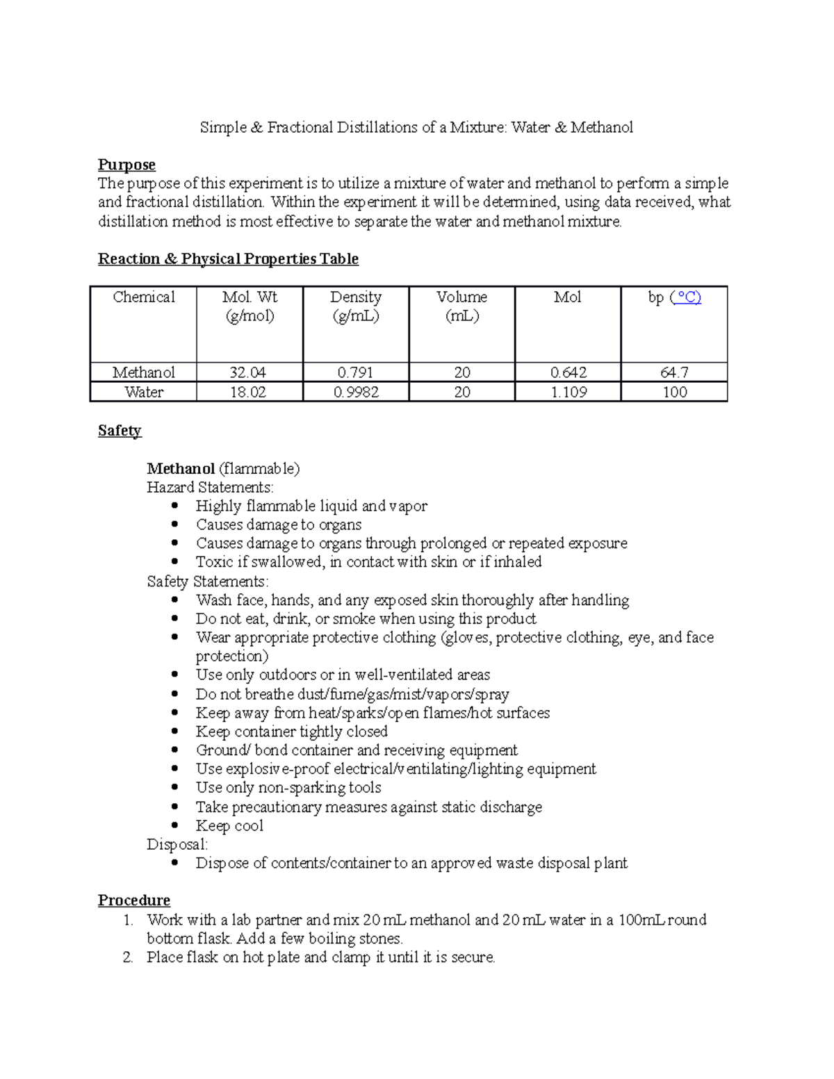 Lab report 1Simple and Fractional Distillations of a Mixture Simple