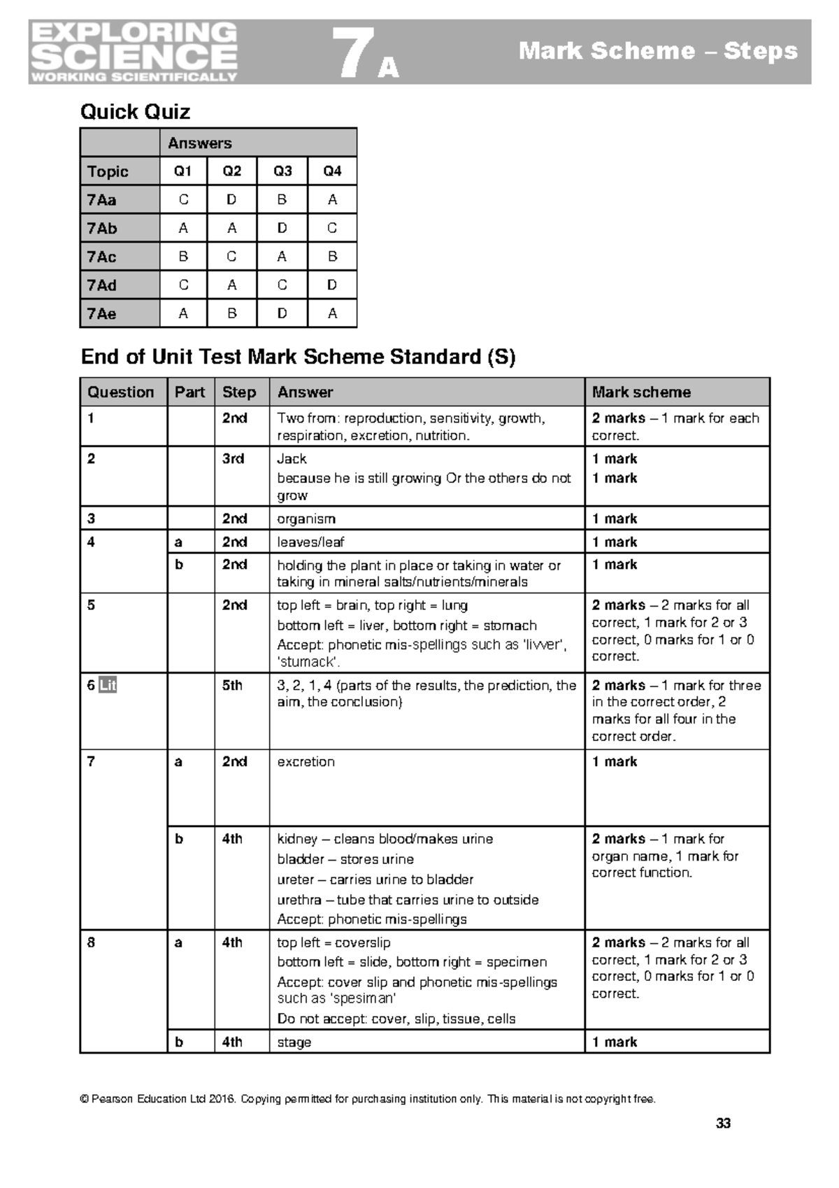 7a end of unit test mark scheme - 7 A © Pearson Education Ltd 2016 ...