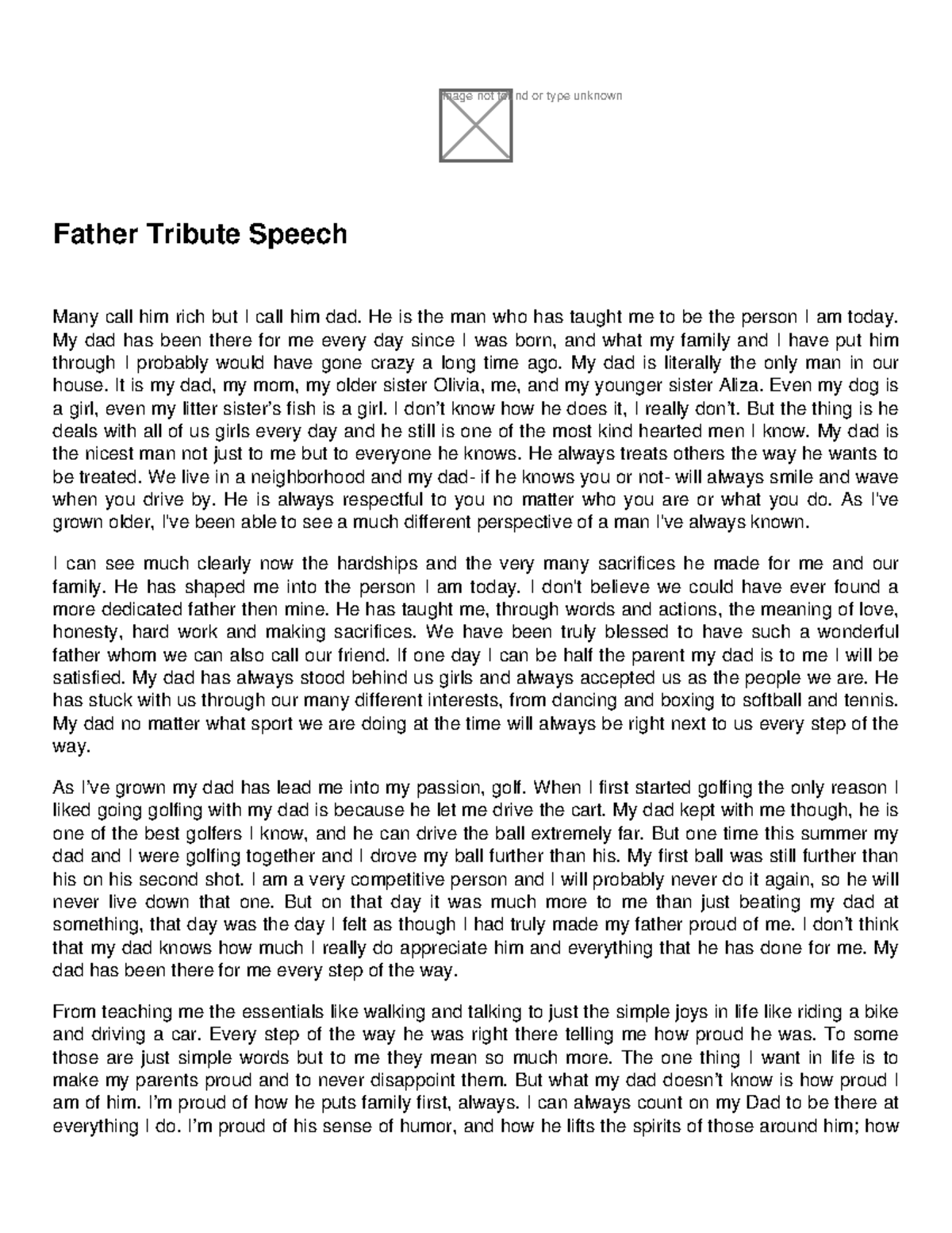 Father Tribute Speech - Essay - Image not found or type unknown Father ...