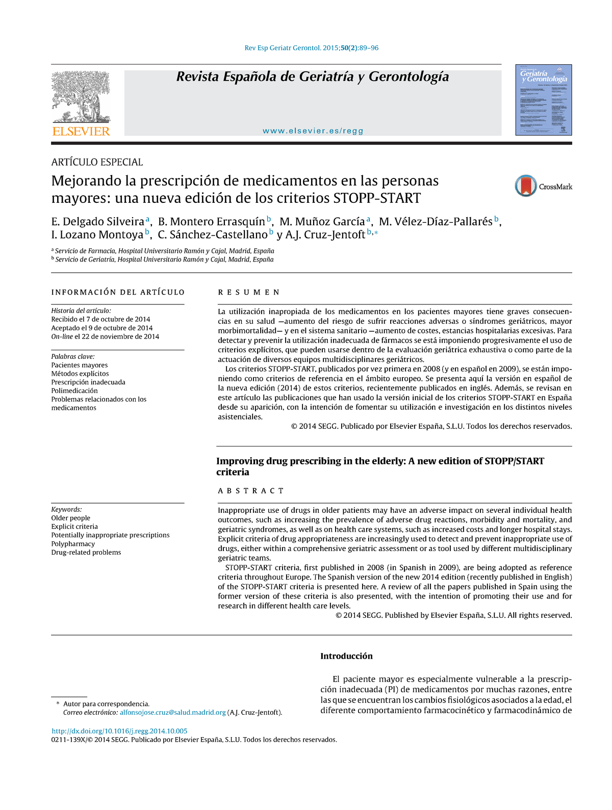 Criterios Stopp- Start 2 - Rev Esp Geriatr Gerontol. 2015;50(2):89– W W ...