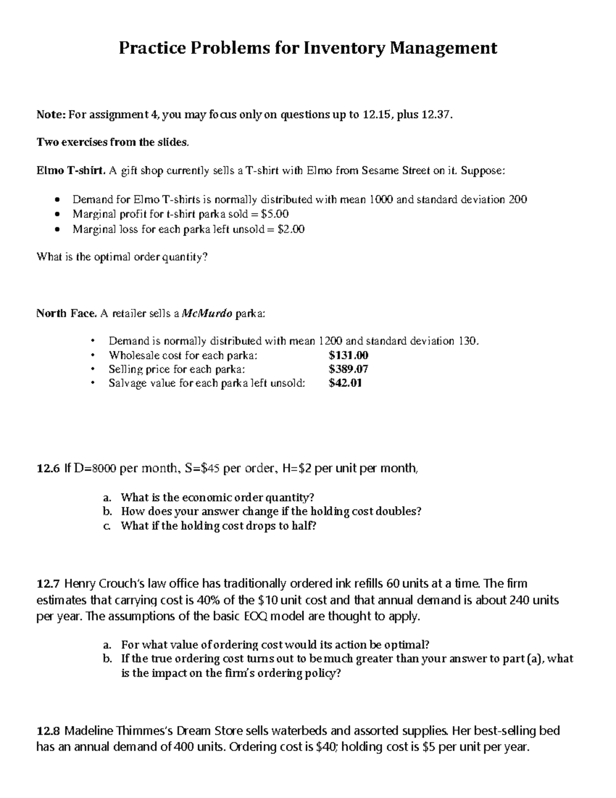 Practice Problems For Inventory Management - Two Exercises From The ...