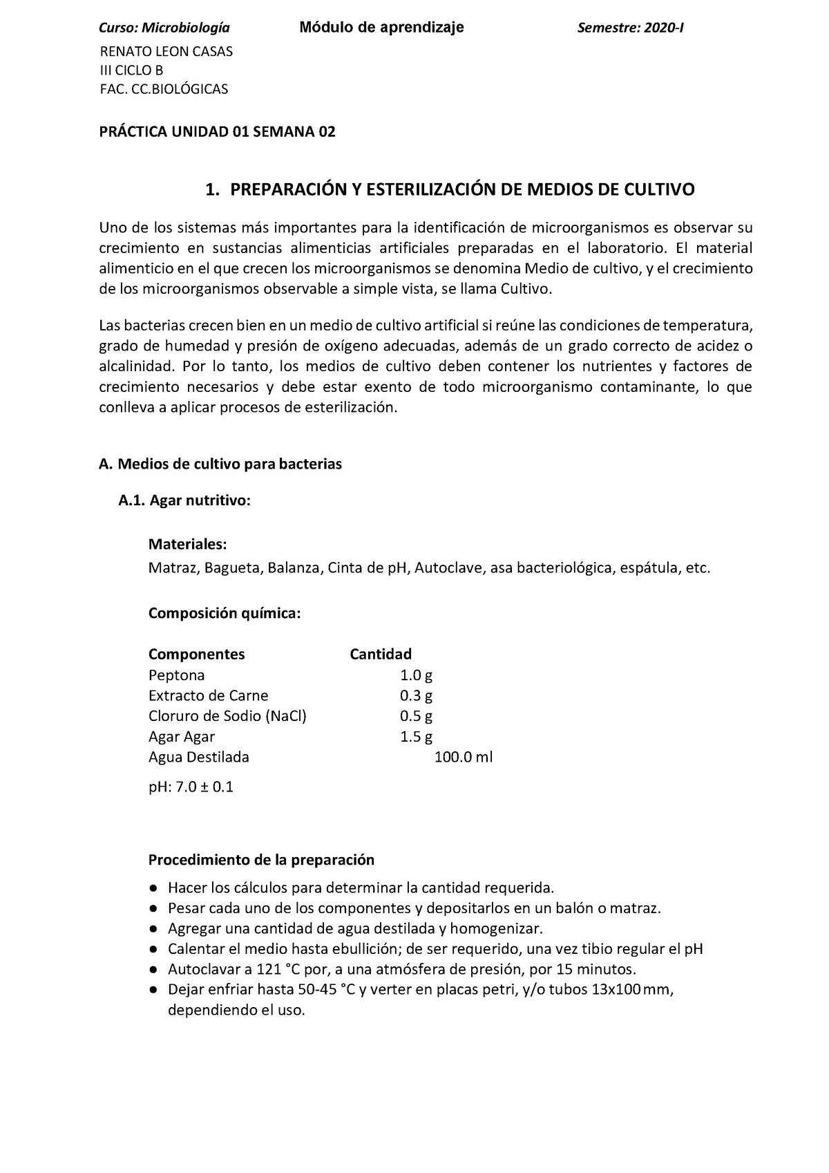 Práctica 2 - Medios DE Cultivo - Curso: Microbiología Módulo De ...