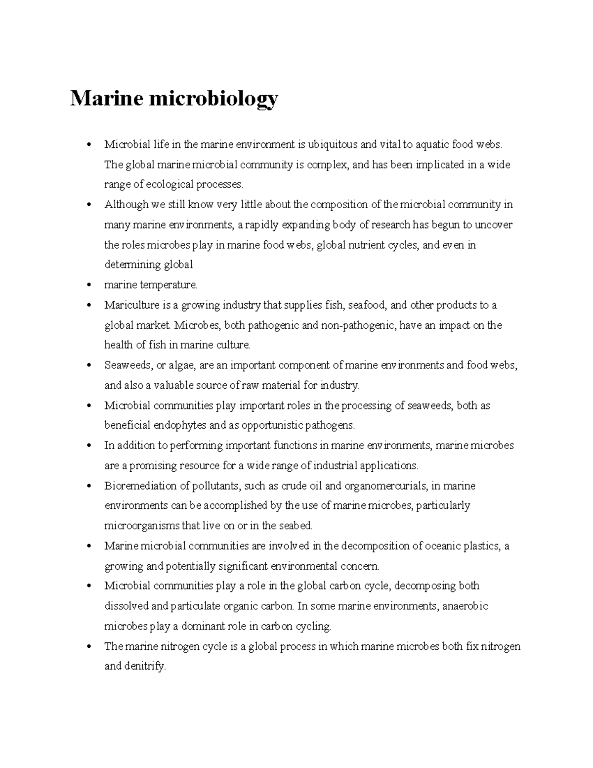 Marine microbiology* notes Marine microbiology Microbial life in