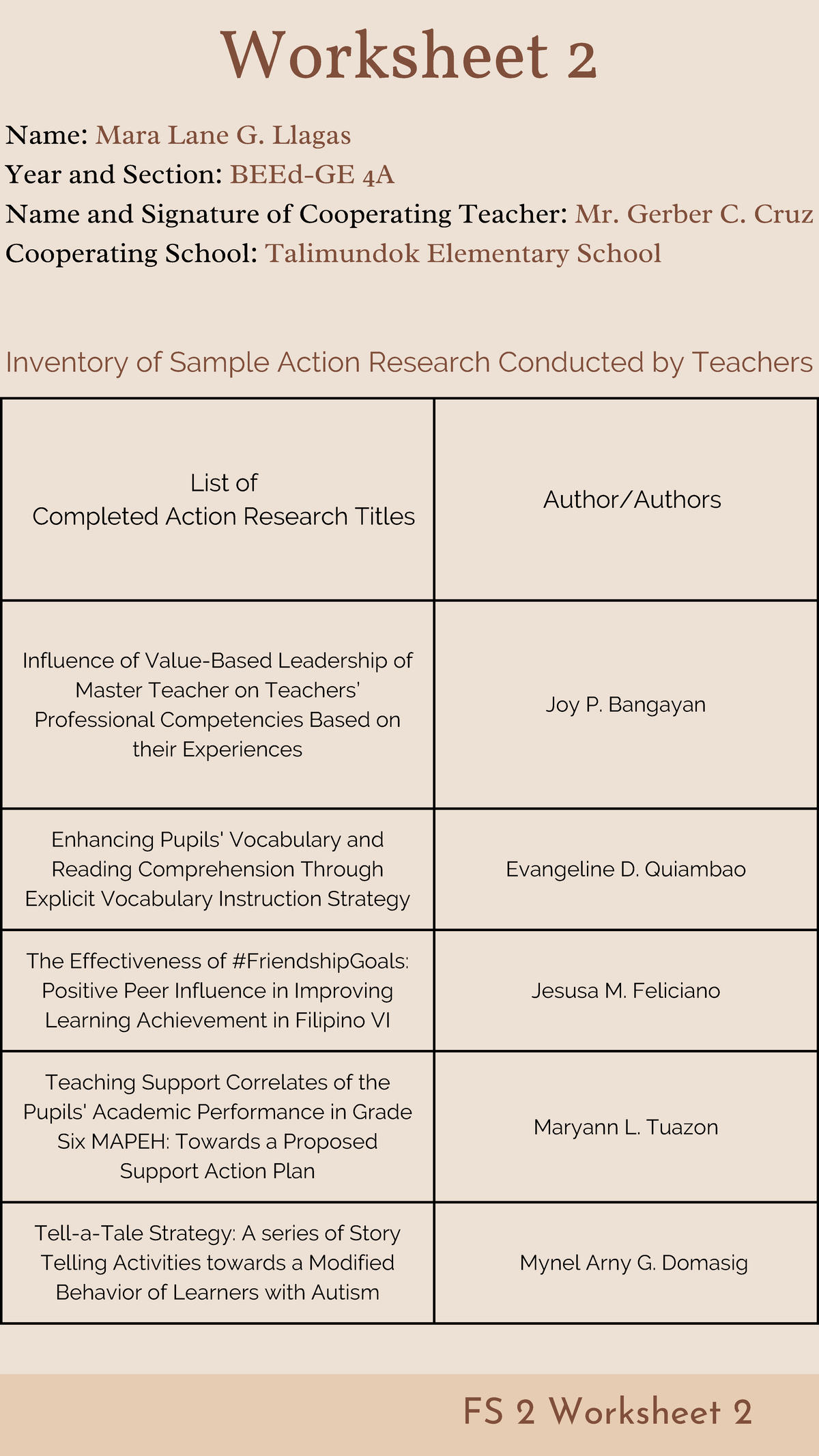 list of completed action research titles with authors