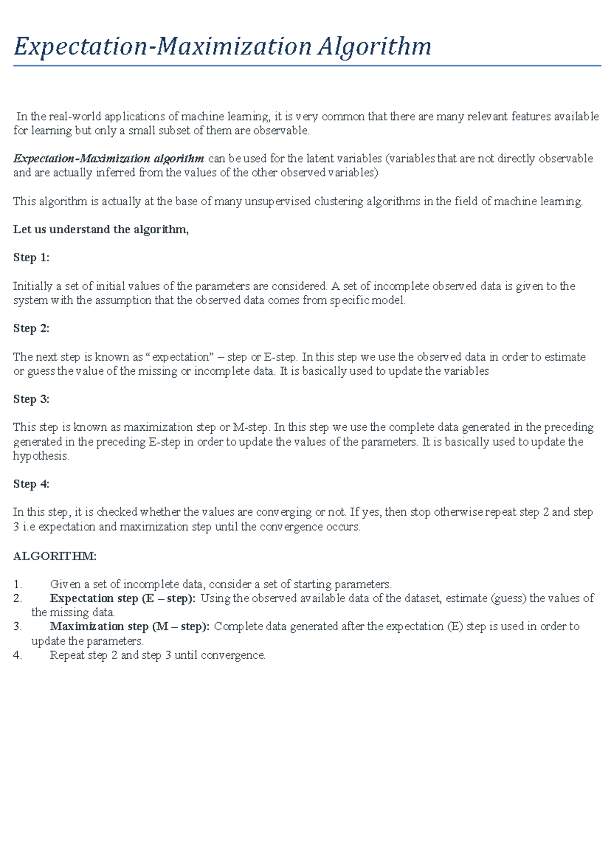 EM ALGO - EM algorithm short note - Expectation-Maximization Algorithm ...
