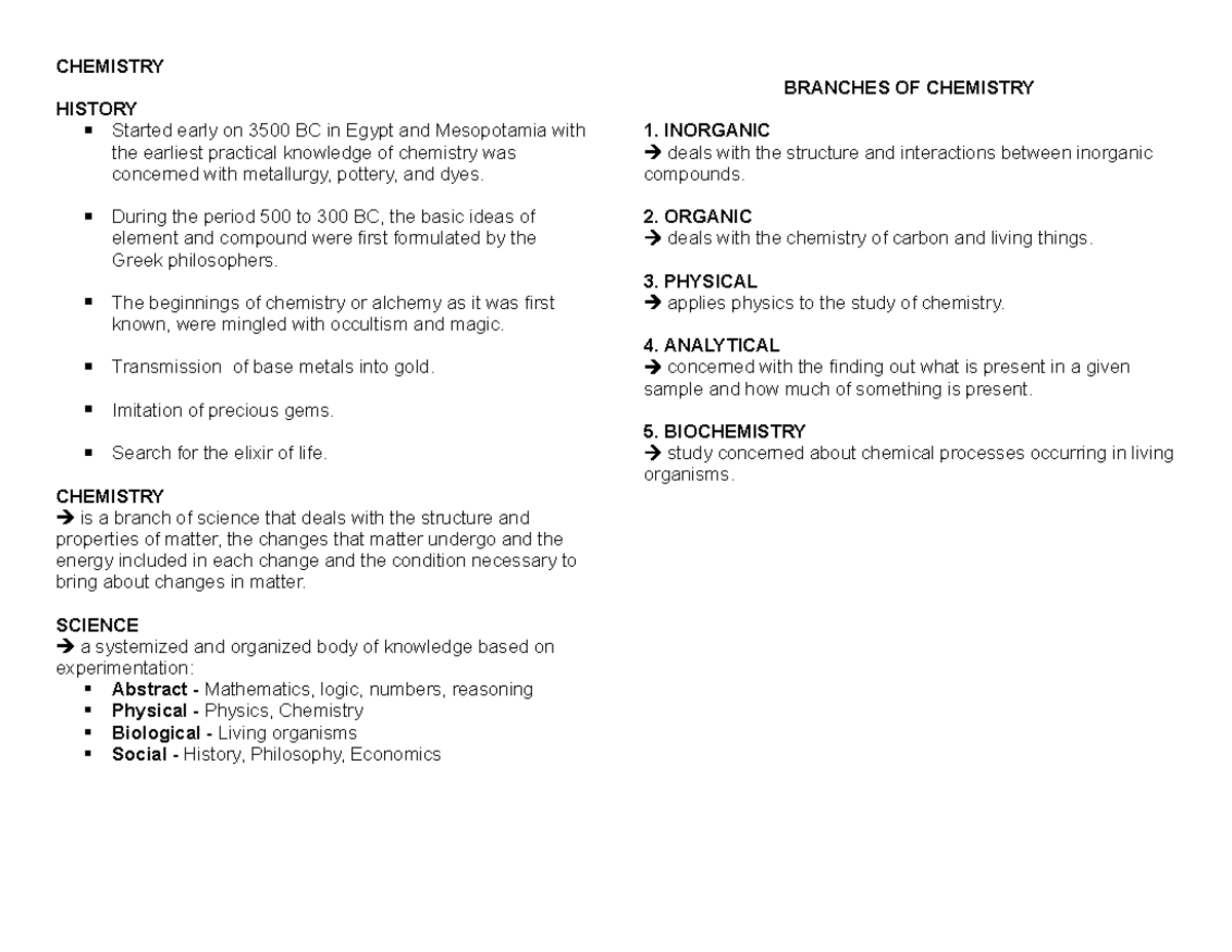 CHEM 10 Che CHEMISTRY HISTORY Started early on 3500 BC in Egypt and