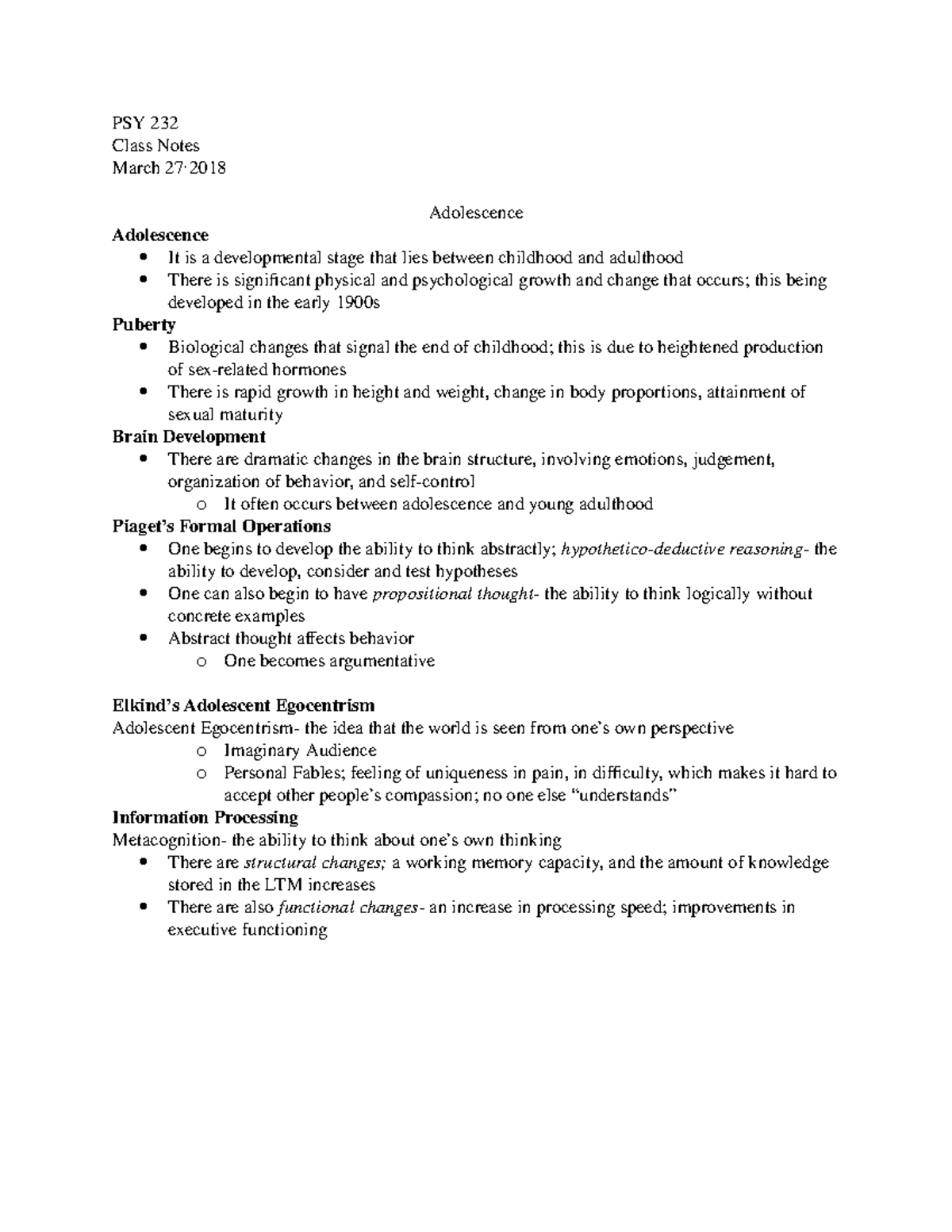 PSY232 0003 March 27 - Professor Susan Rattan; Semesterly Note Taker ...