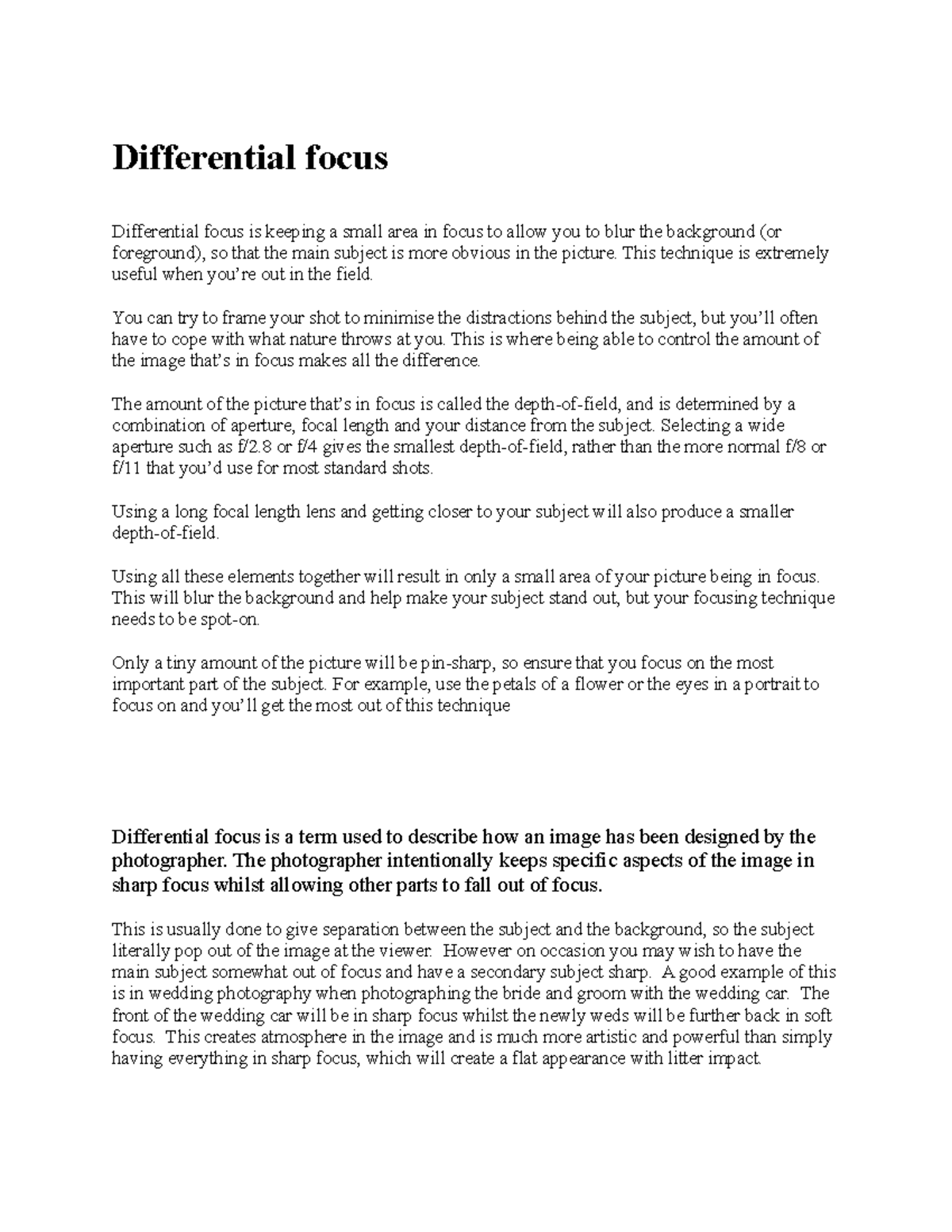 Differential focus The chapter is just about the technical sides of