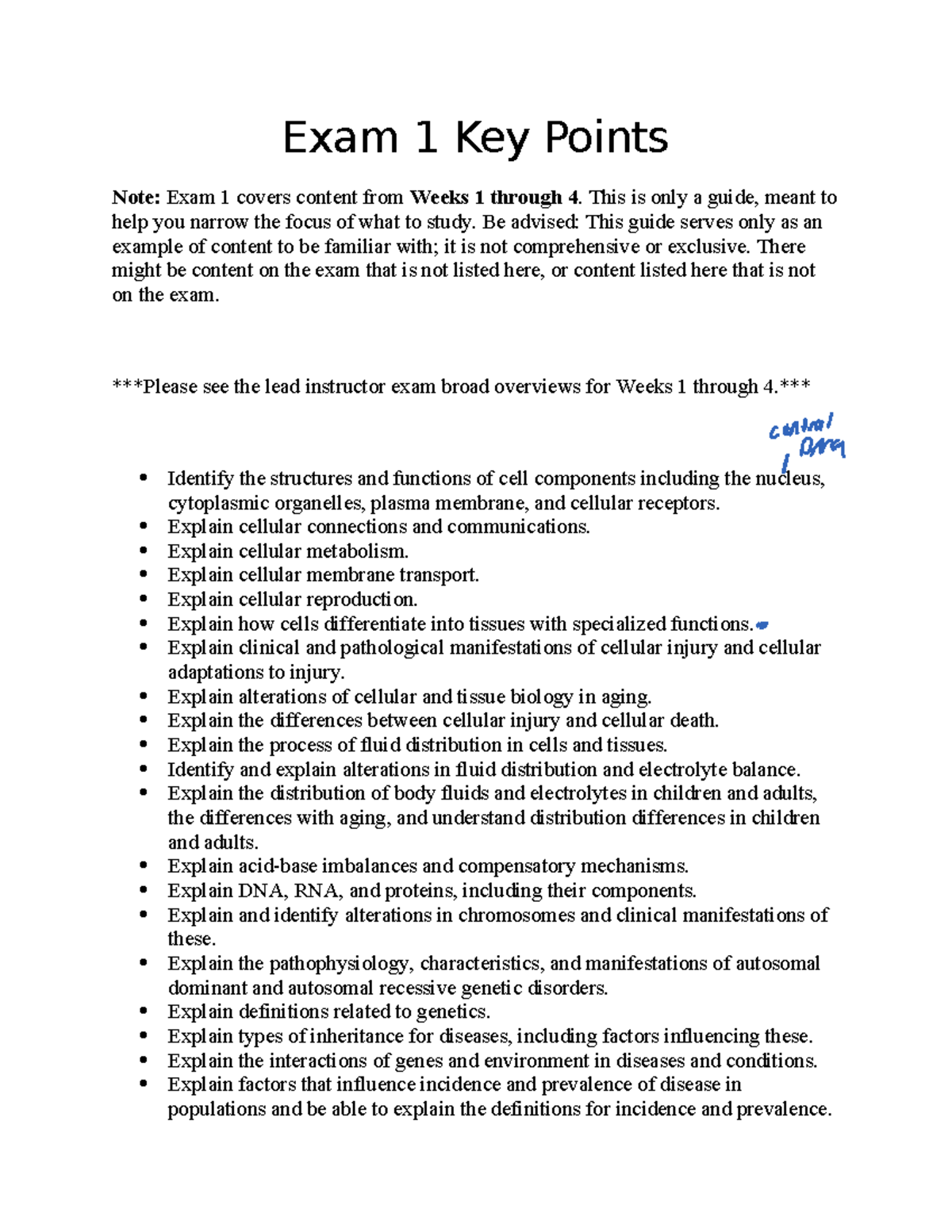 Exam1 Key Points Outline Exam 1 Key Points Note Exam 1 covers