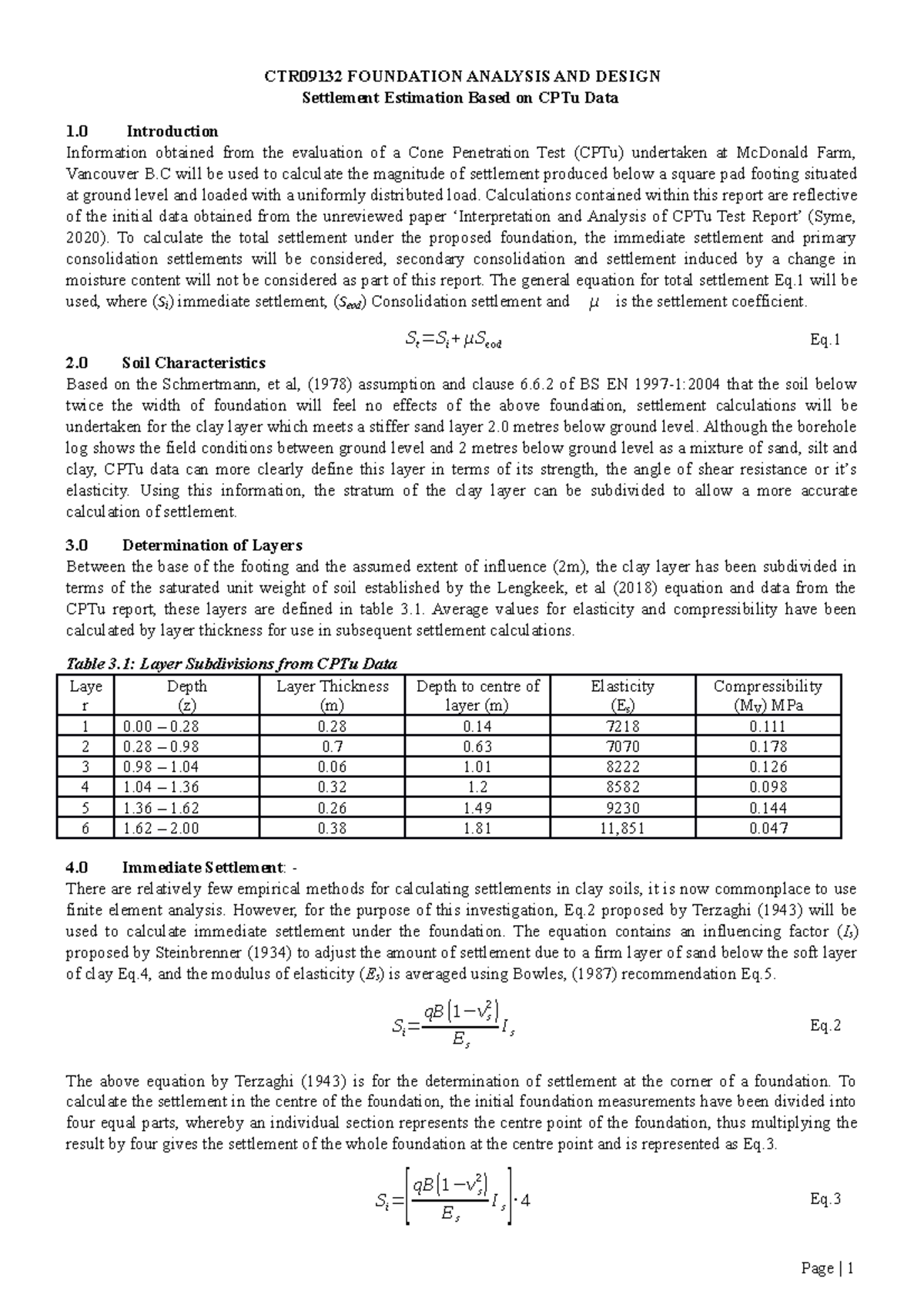 Settlement Estimation Based On CPTu Data - ####### CTR09132 FOUNDATION ...